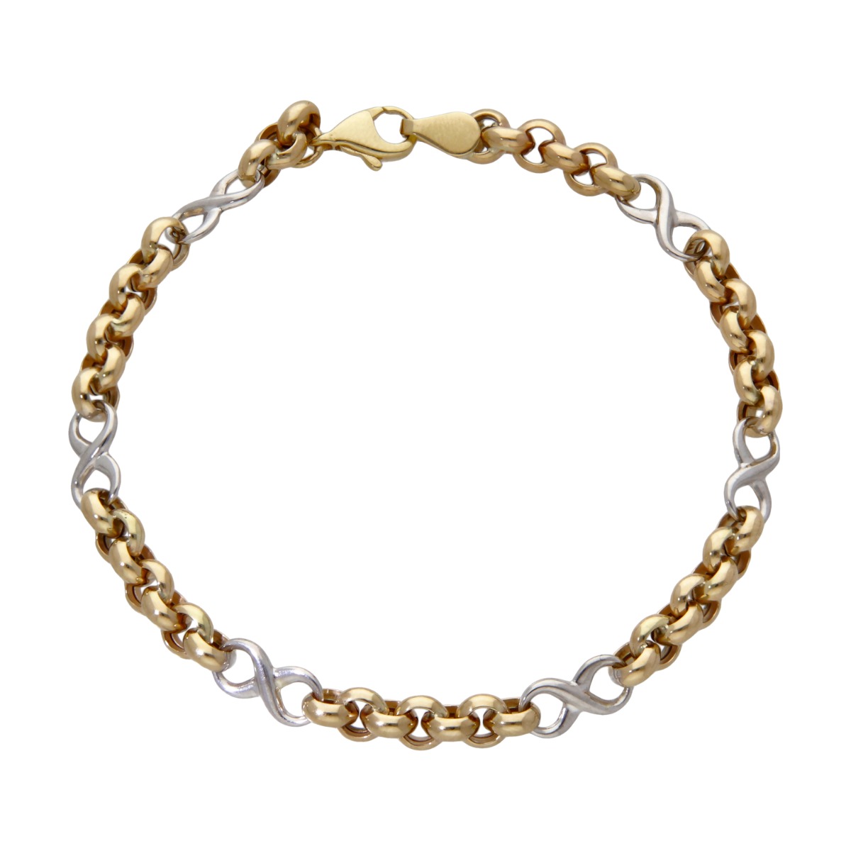New 9ct Yellow & White Gold Hollow Belcher Infinity Bracelet