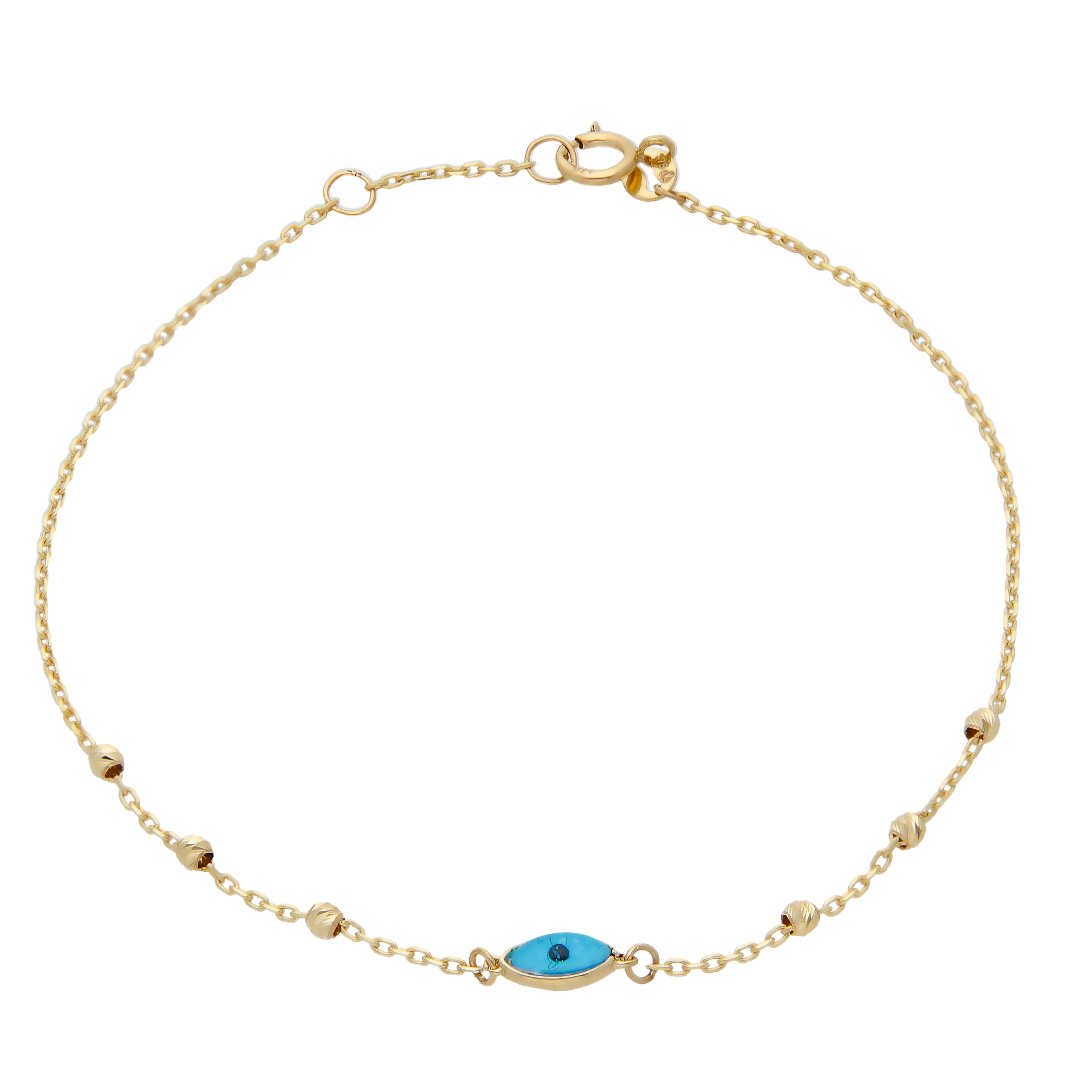 New 9ct Yellow Gold Evil Eye Beaded Station Bracelet