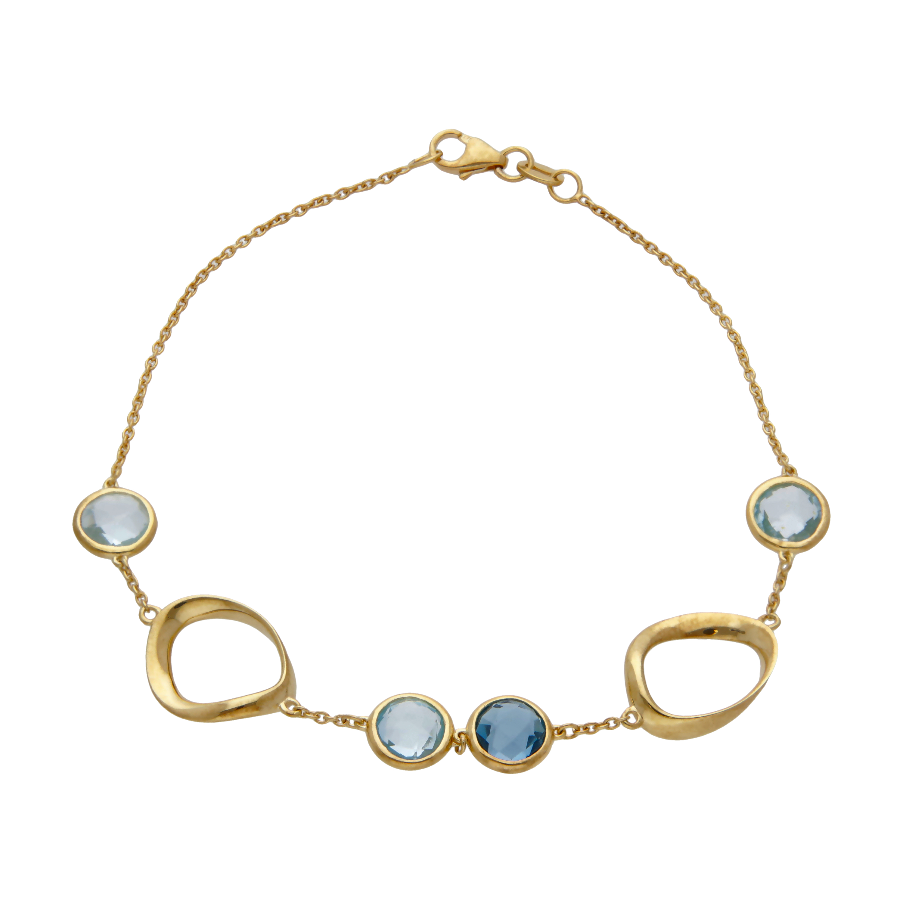 New 9ct Yellow Gold 7.5" Blue Topaz Open Circle Link Bracelet