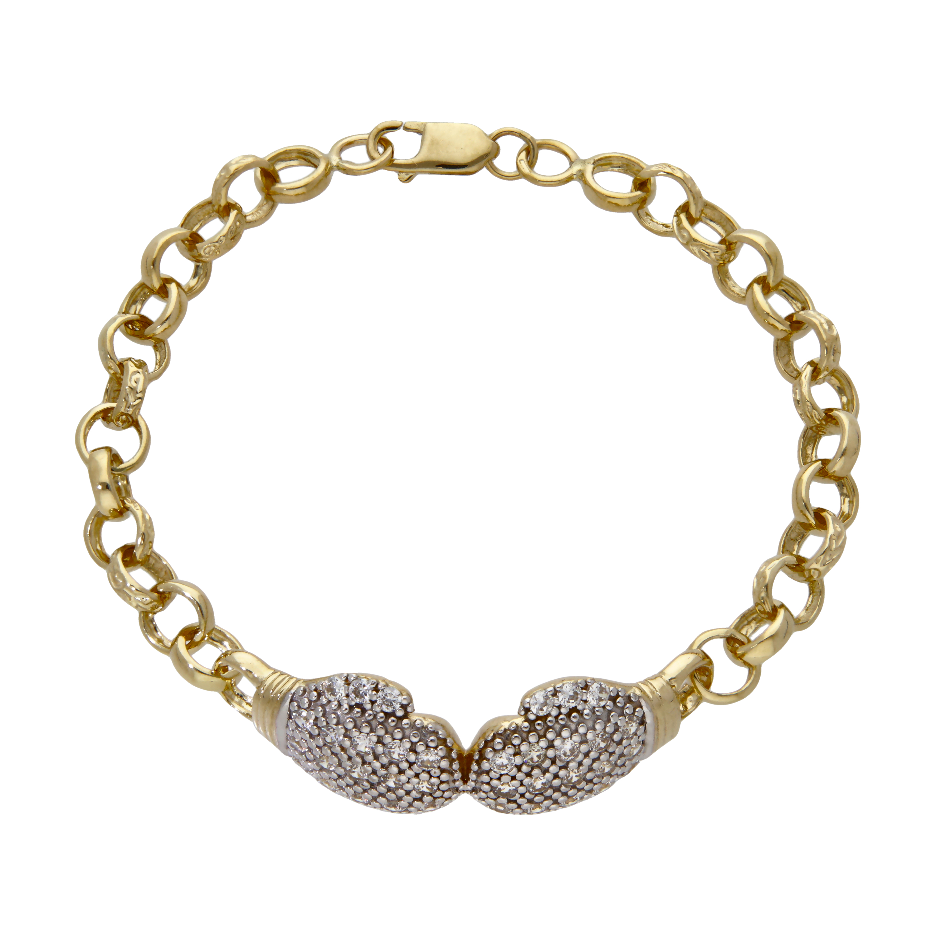 New 9ct Gold 8.5" Cubic Zirconia Boxing Gloves Belcher Bracelet