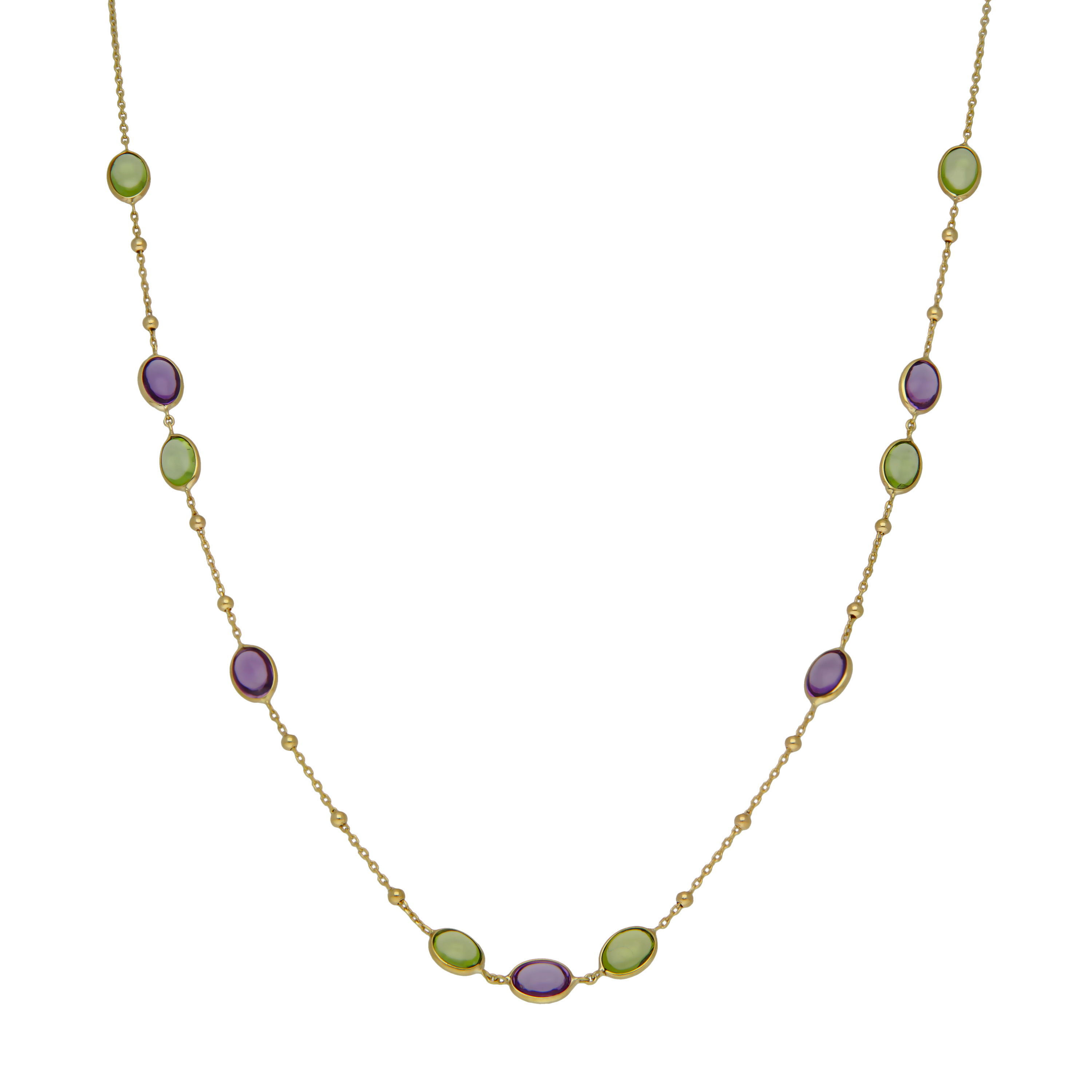 New 9ct Yellow Gold 18" Amethyst & Peridot Set Beaded Necklace