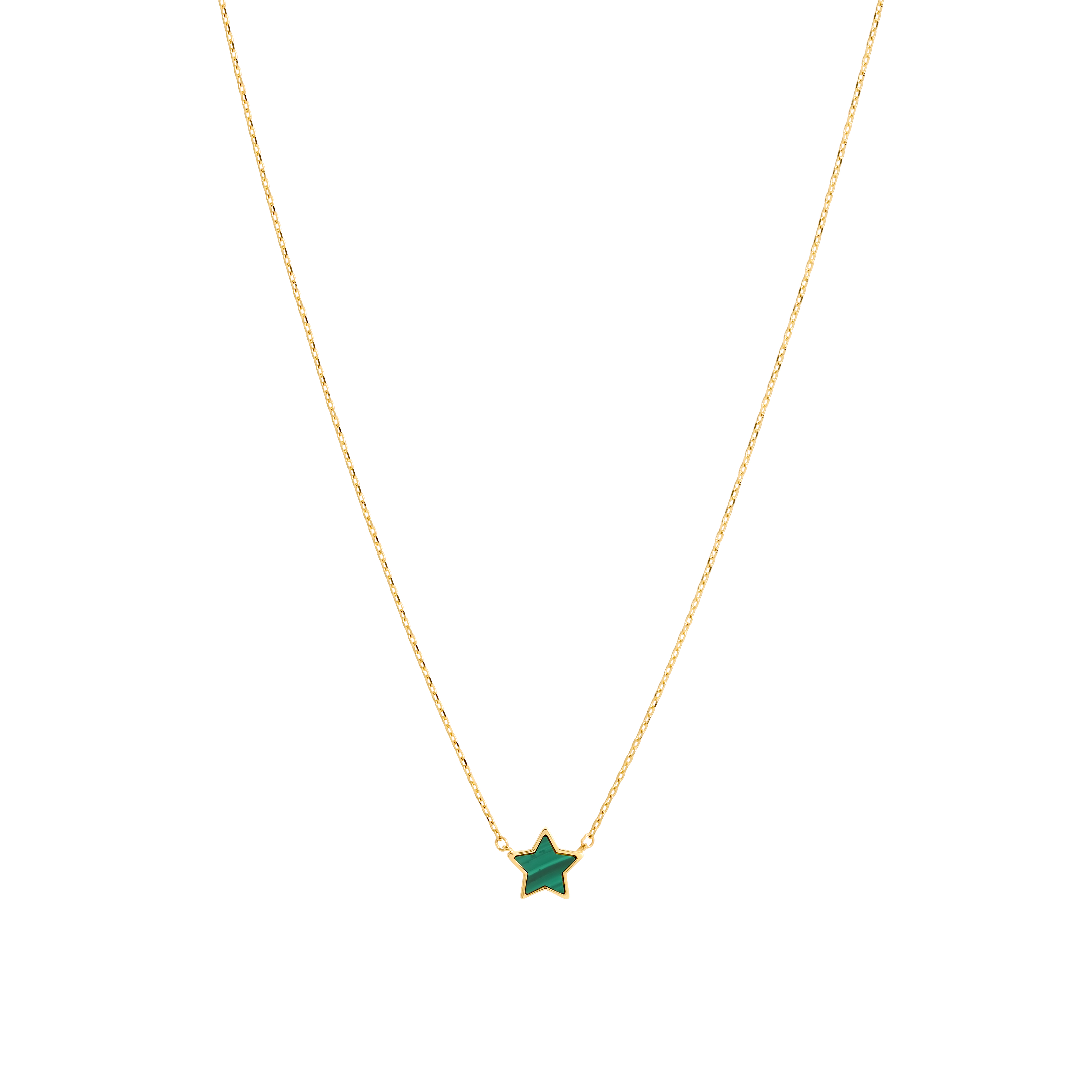 New 9ct Yellow Gold Malachite Star 17" Chain Link Necklace