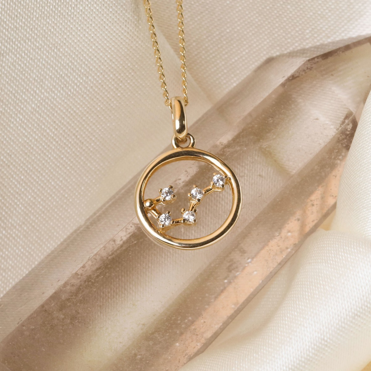 9ct Gold Cancer Constellation Cubic Zirconia Pendant & Chain