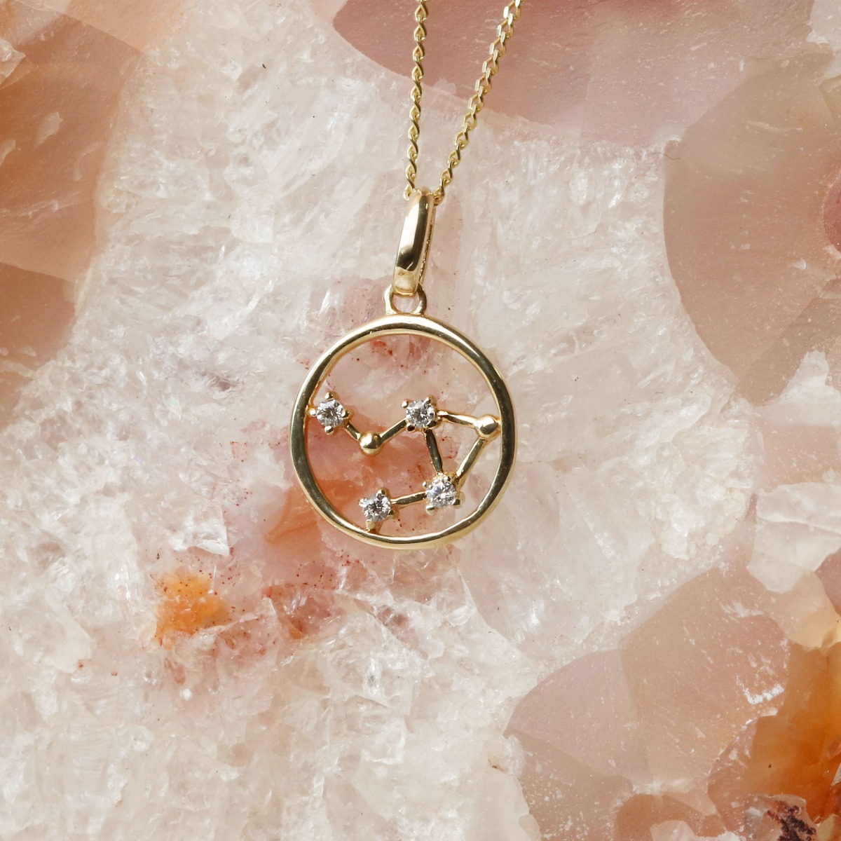 9ct Gold Libra Constellation Cubic Zirconia Pendant & Chain