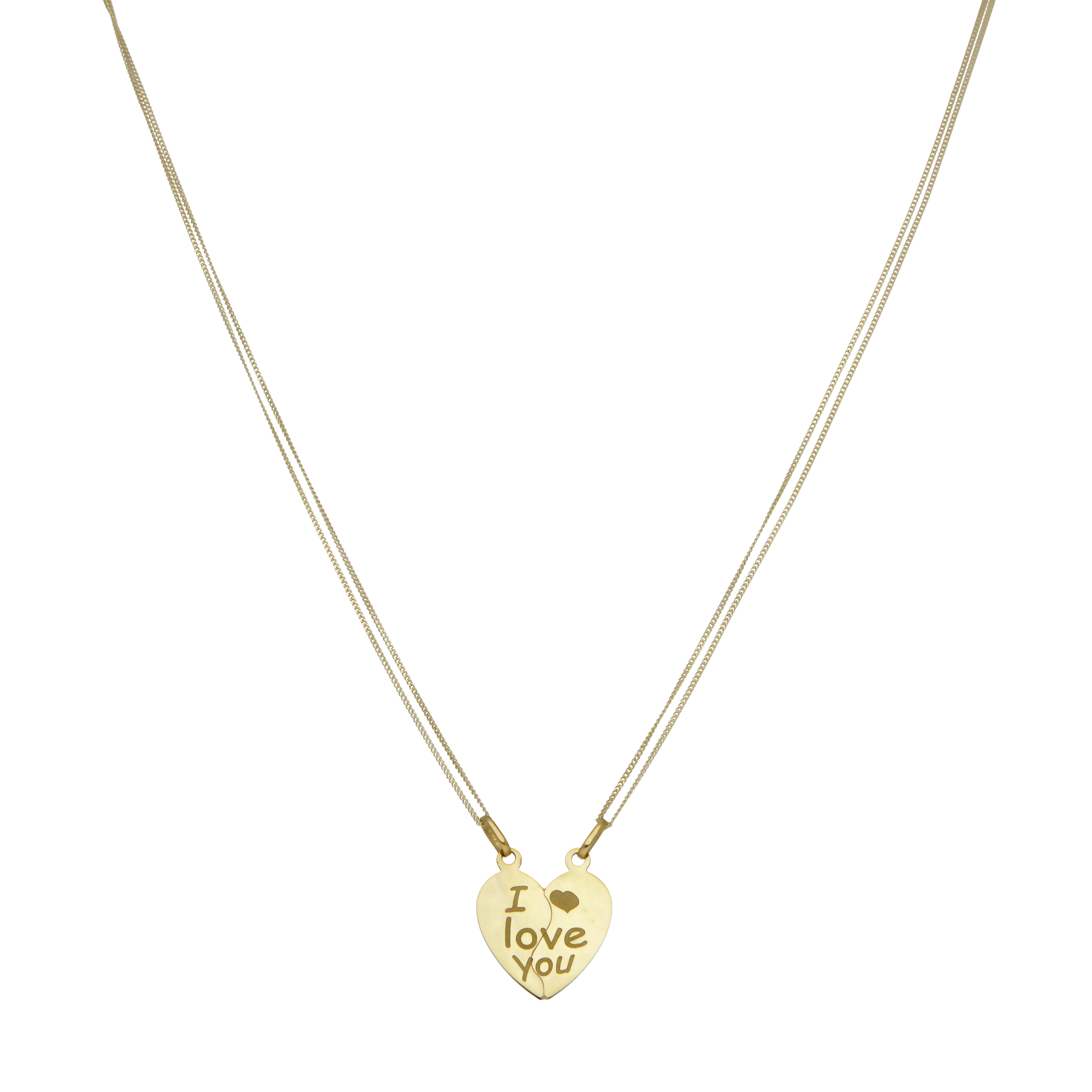 New 9ct Yellow Gold I Love You Together Forever 2 Part Necklace