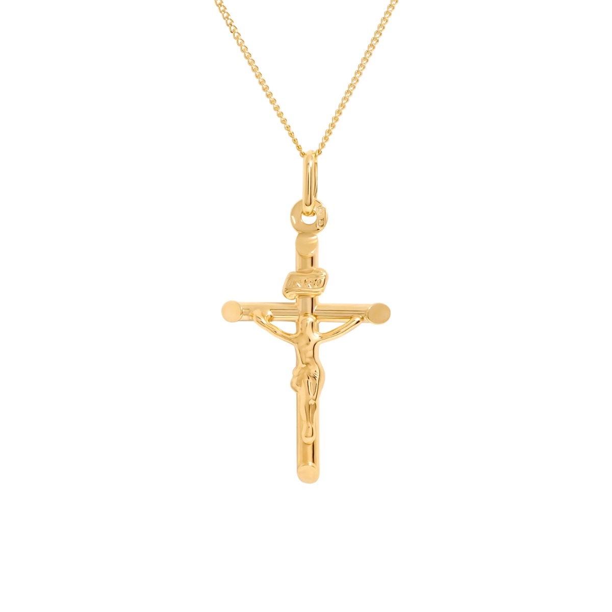 New 9ct Yellow Gold Crucifix Pendant & 18" Necklace