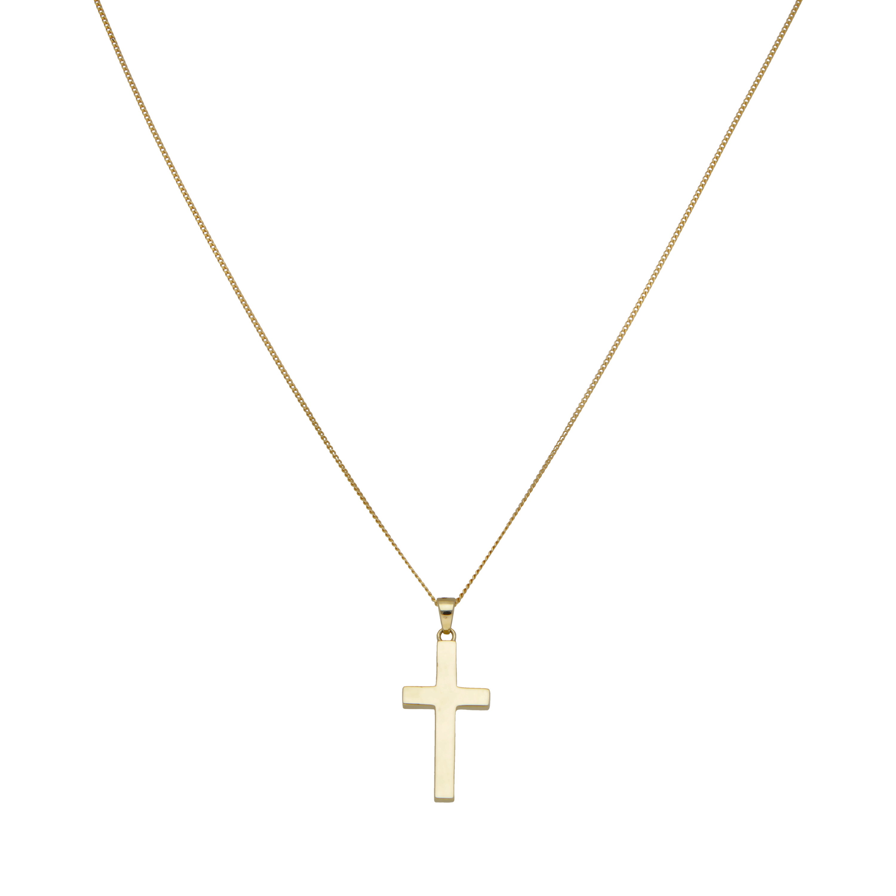New 9ct Yellow Gold Polished Cross Pendant & Curb Chain Necklace