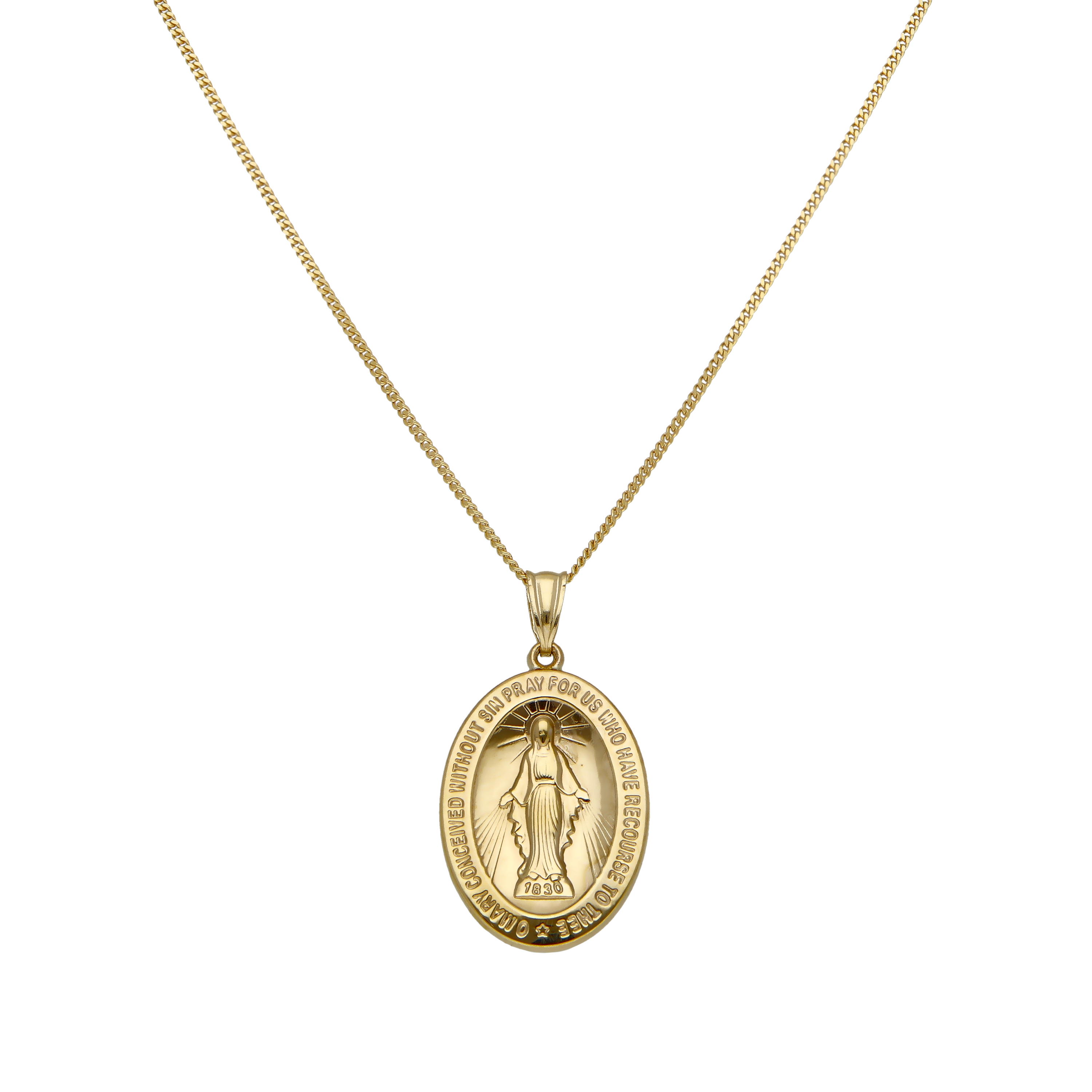 New 9ct Yellow Gold Our Lady Pendant & 22" Chain Necklace