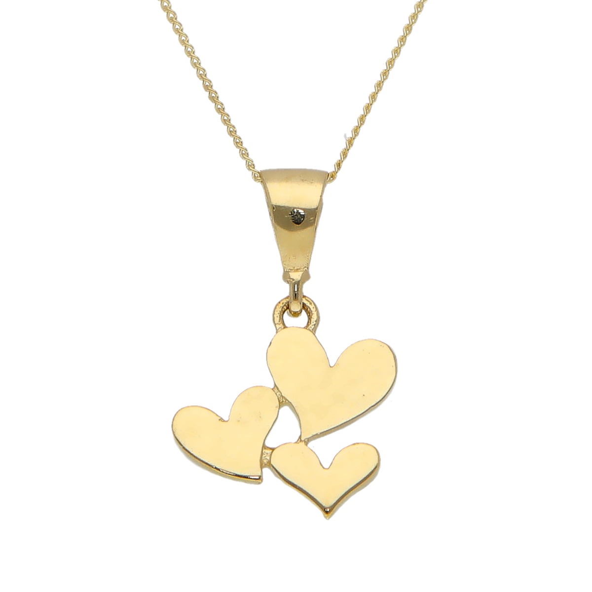 New 9ct Yellow Gold Triple Heart Pendant & 18" Chain Necklace