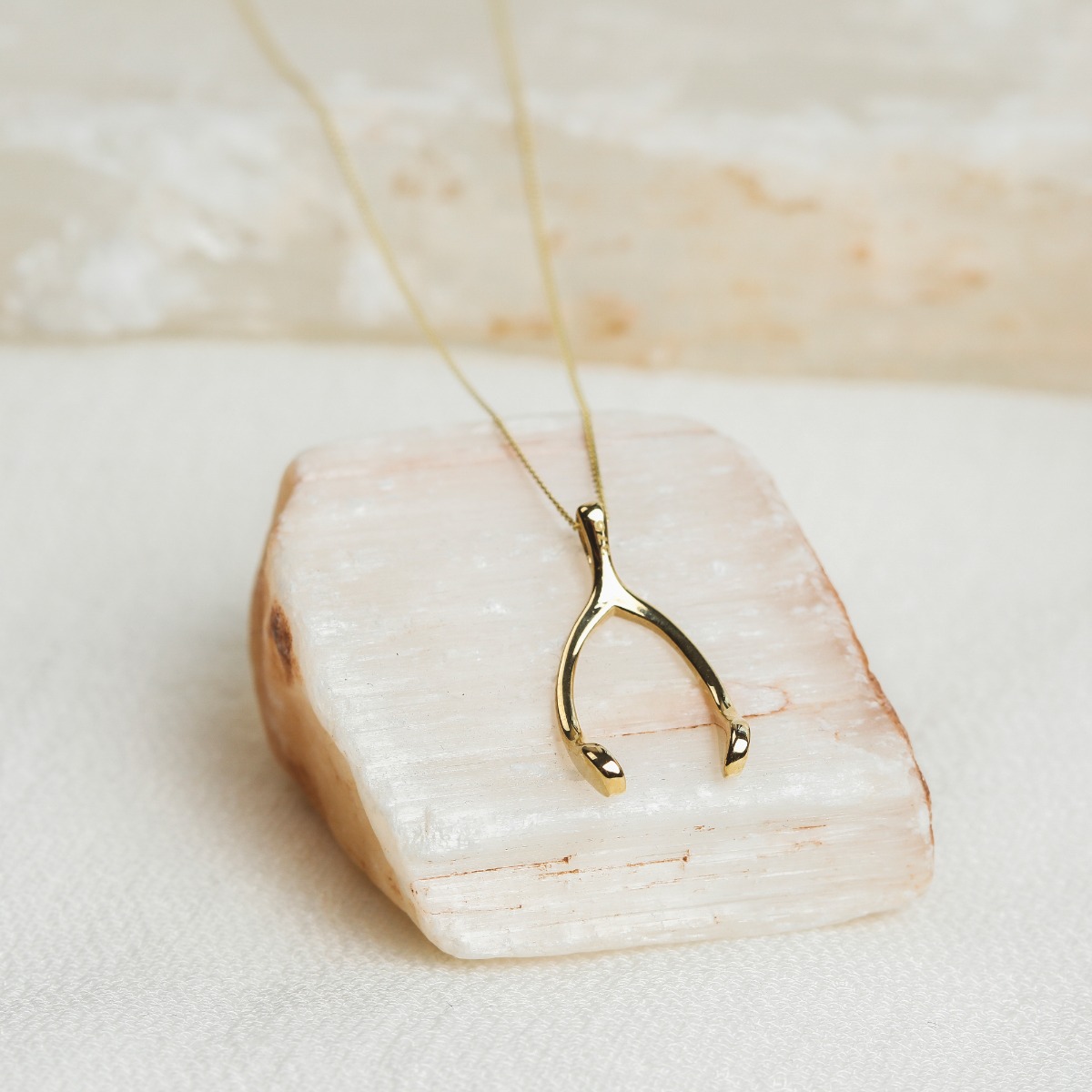 New 9ct Yellow Gold Wishbone Pendant & 18" Necklace