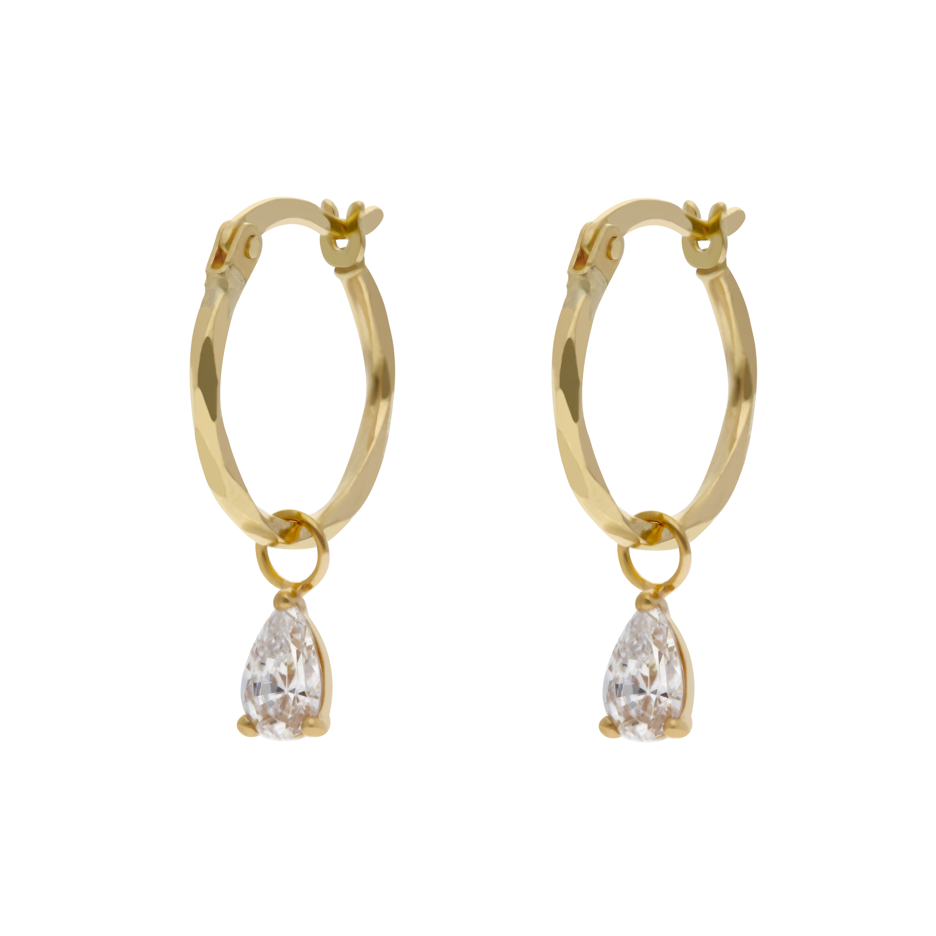 New 9ct Yellow Gold Cubic Zirconia Teardrop Huggie Hoop Earrings
