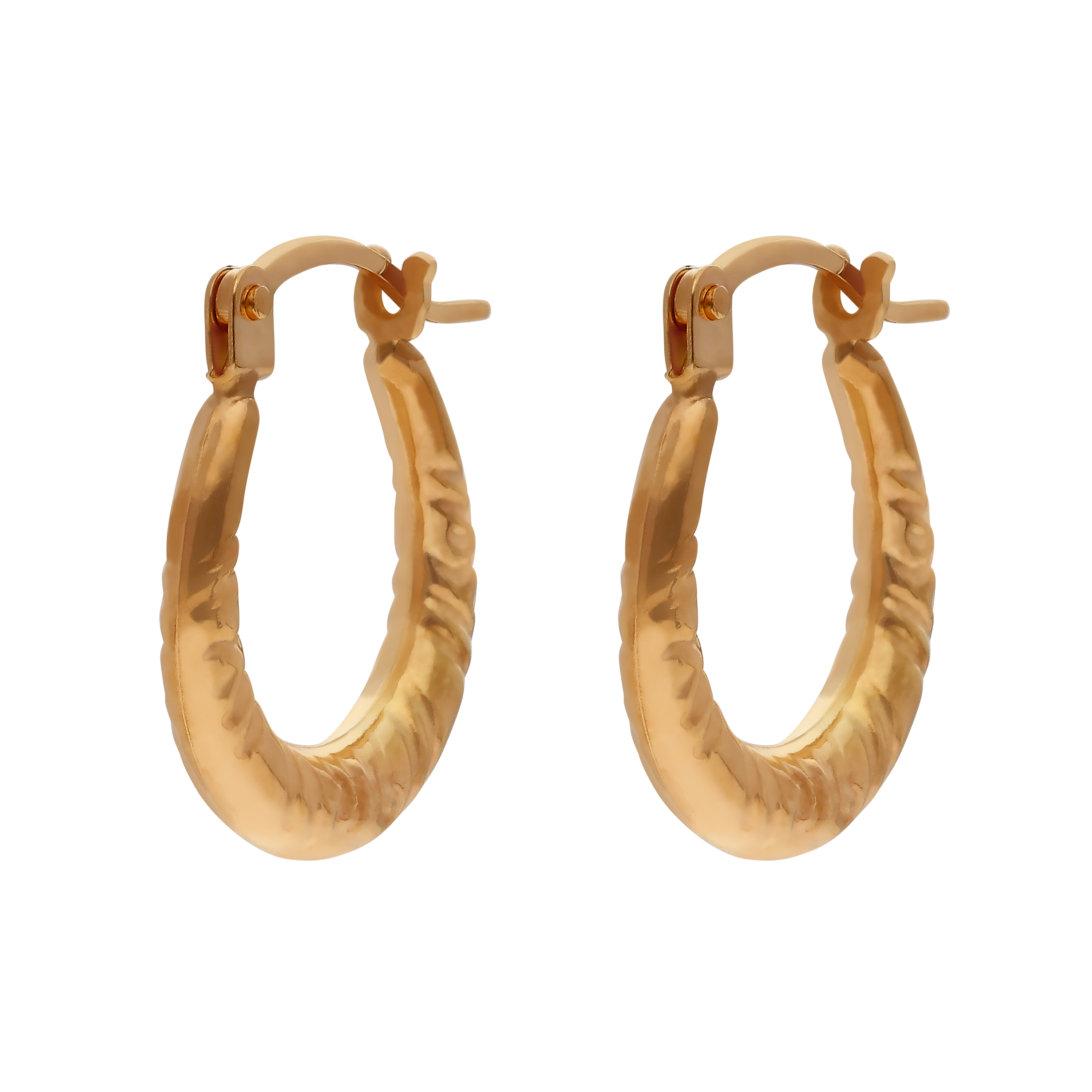 New 9ct Yellow Gold Patterned Creole Earrings