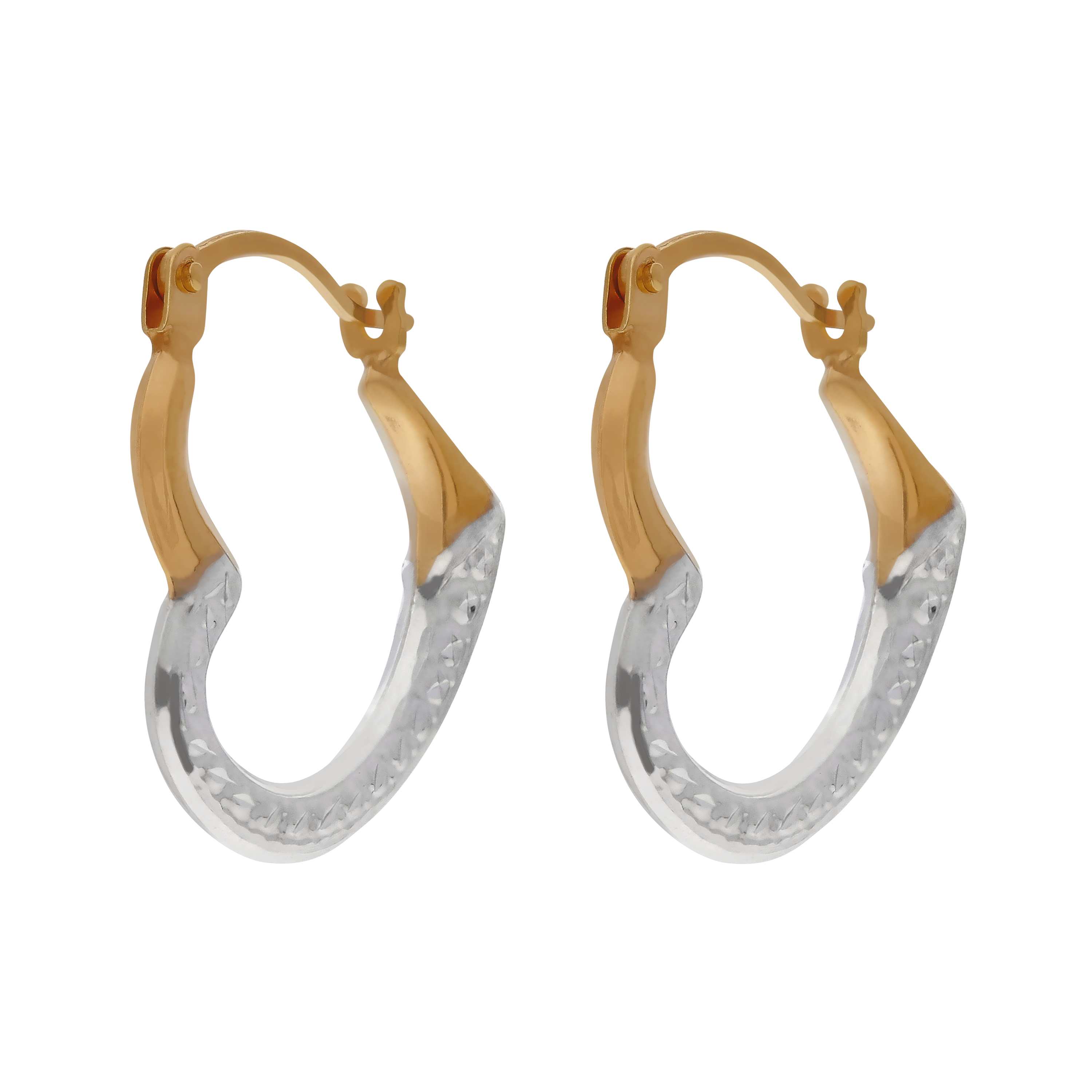 New 9ct Yellow & White Gold Heart Creole Earrings