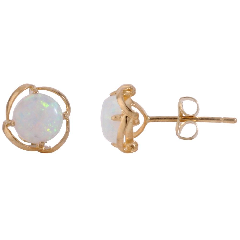 New 9ct Yellow Gold Cultured Opal Stud Earrings