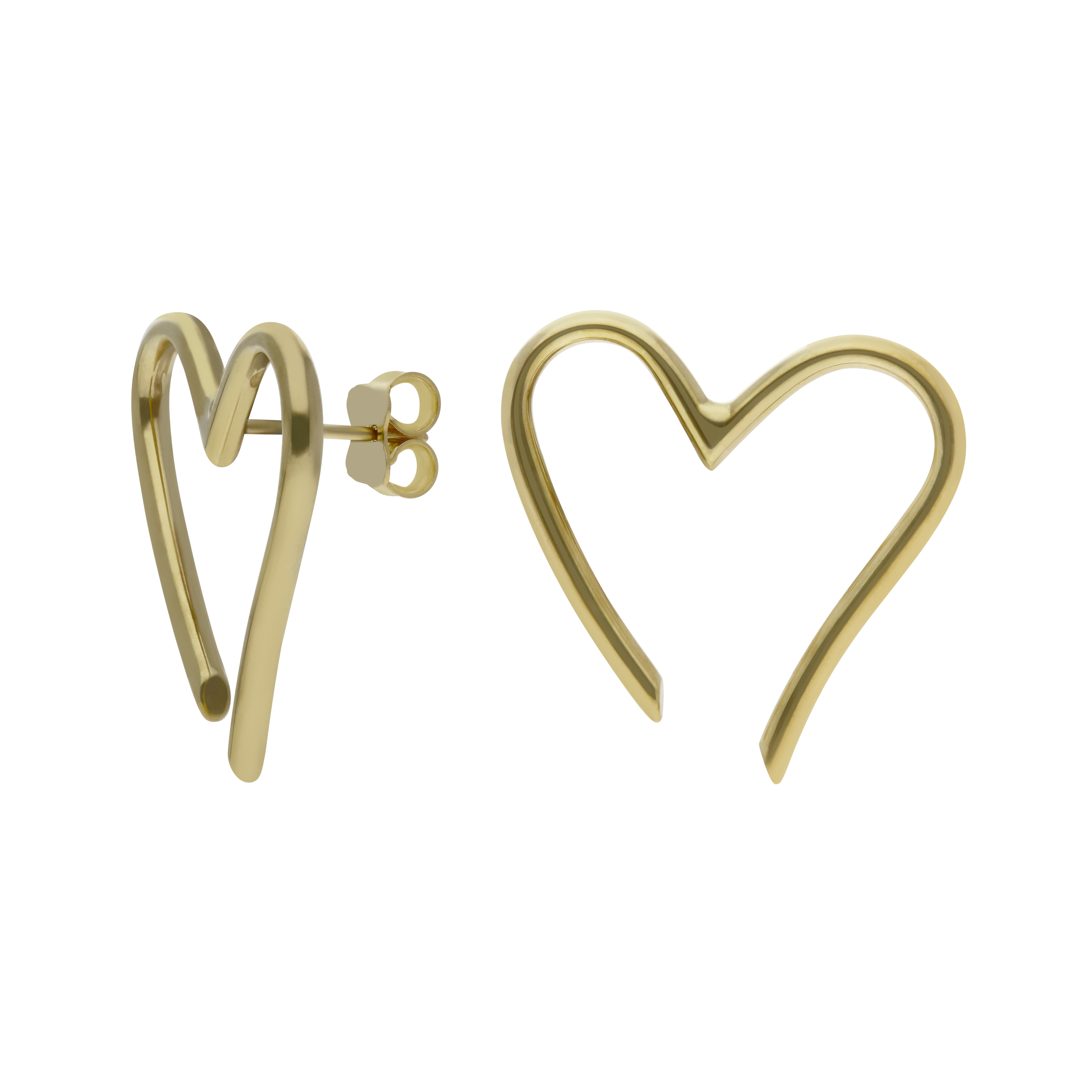New 9ct Yellow Gold Large Open Wave Heart Stud Earrings