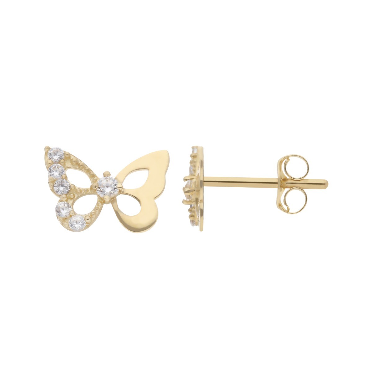 New 9ct Yellow Gold Cubic Zirconia Butterfly Stud Earrings
