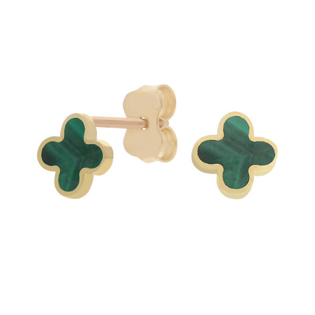 New 9ct Yellow Gold Malachite Clover Petal Stud Earrings
