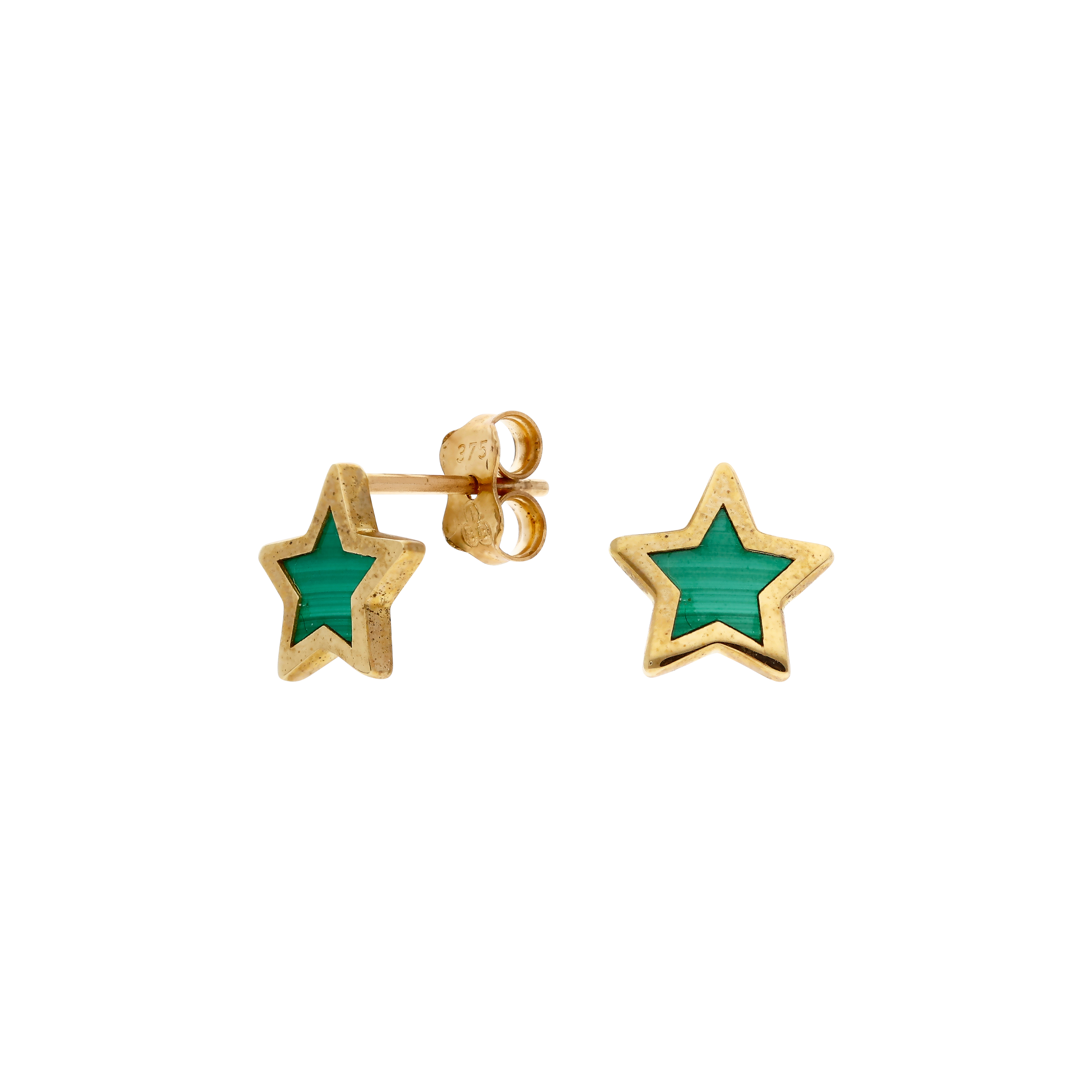 New 9ct Yellow Gold Malachite Star Stud Earrings