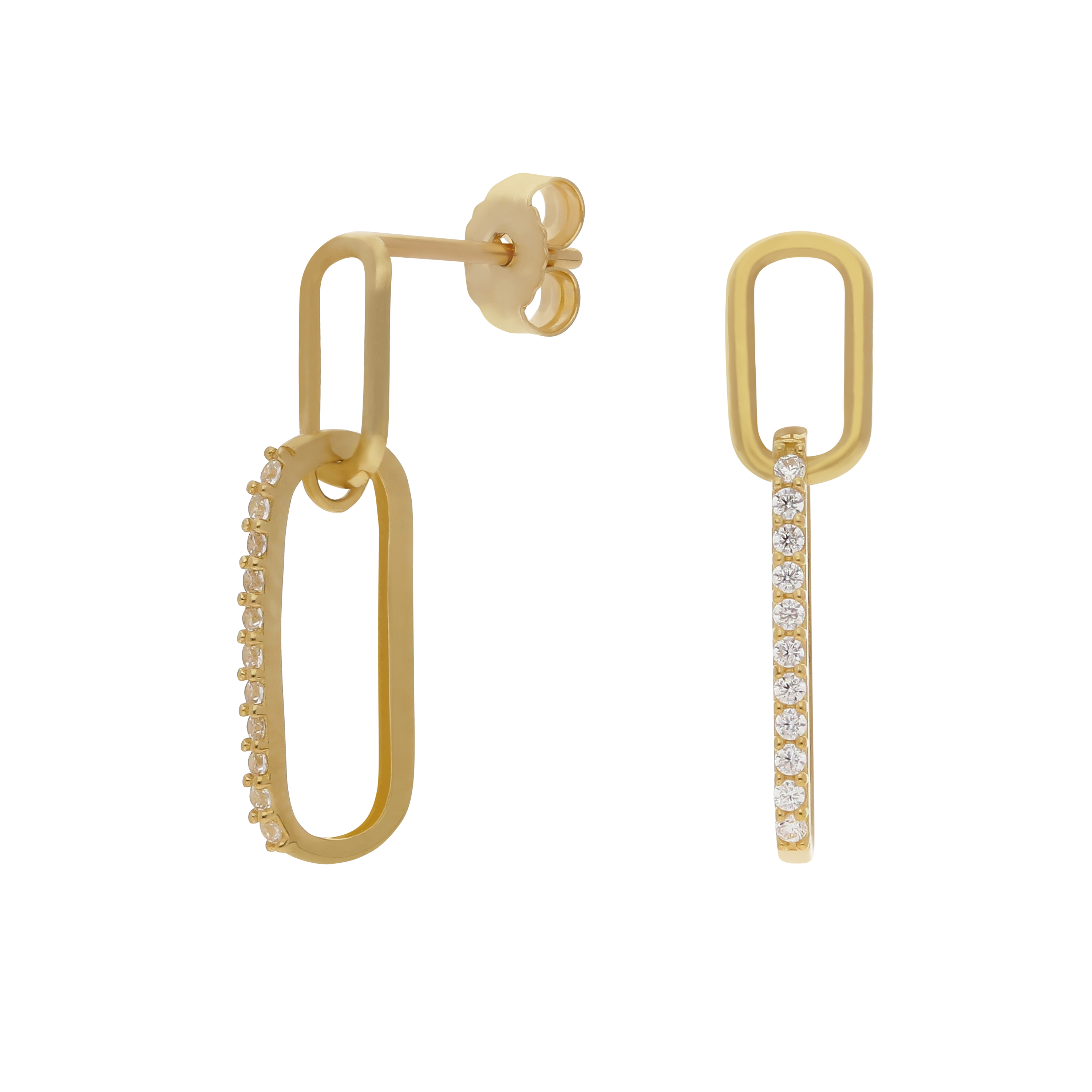 New 9ct Yellow Gold Cubic Zirconia Oval Chain Link Drop Earrings