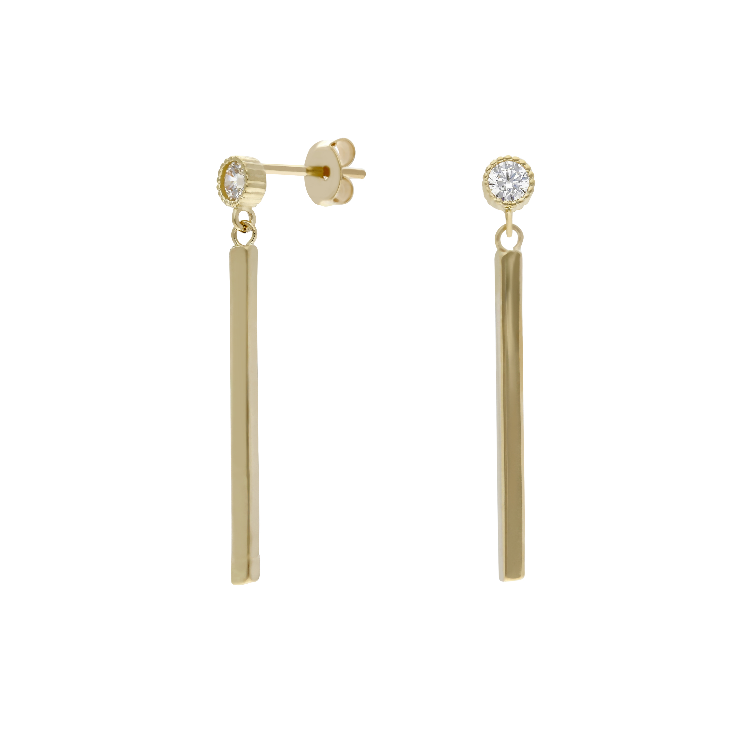 New 9ct Yellow Gold Cubic Zirconia Set Bar Drop Earrings