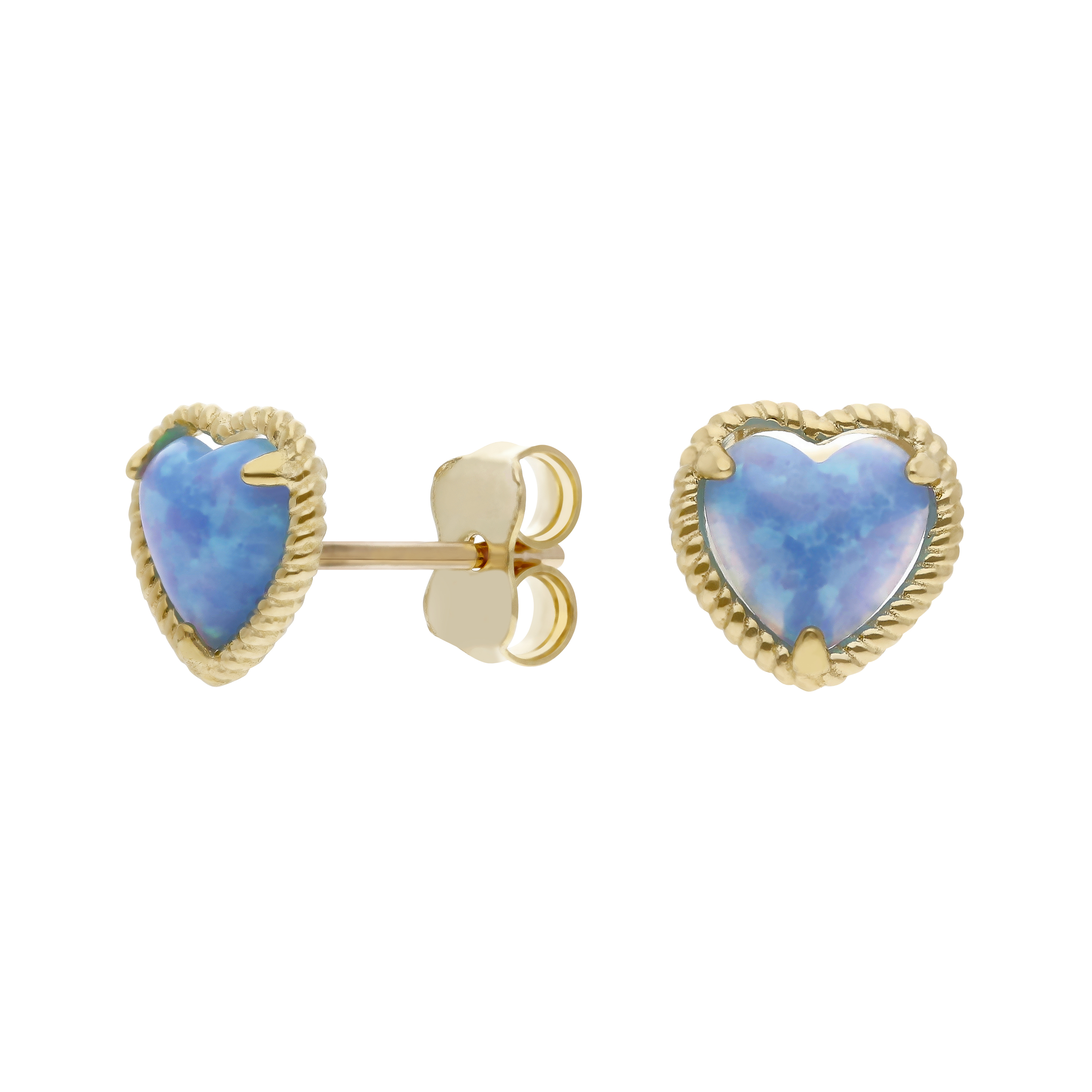 New 9ct Yellow Gold Synthetic Blue Opal Heart Stud Earrings