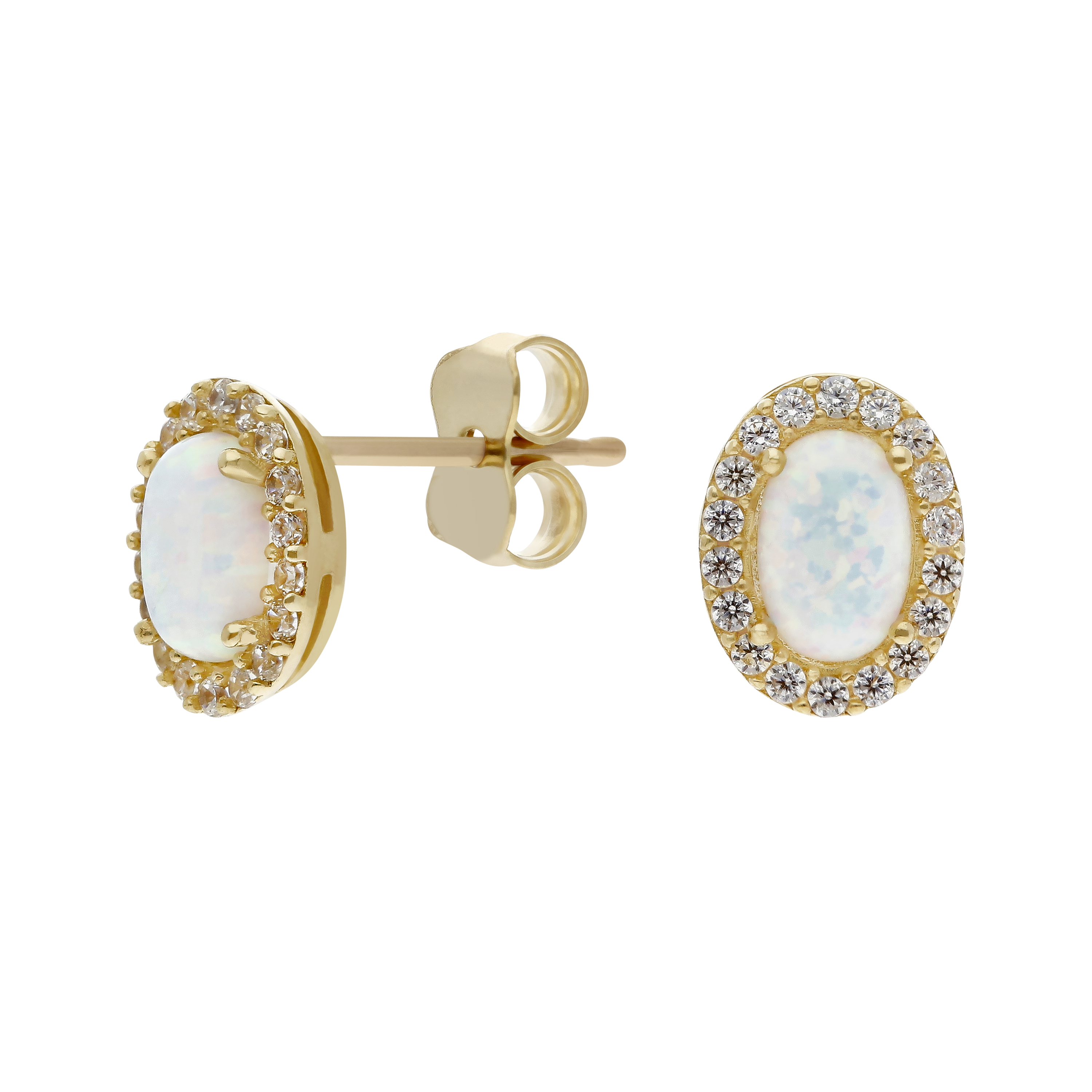 New 9ct Gold Synthetic Opal & Cubic Zirconia Halo Stud Earrings
