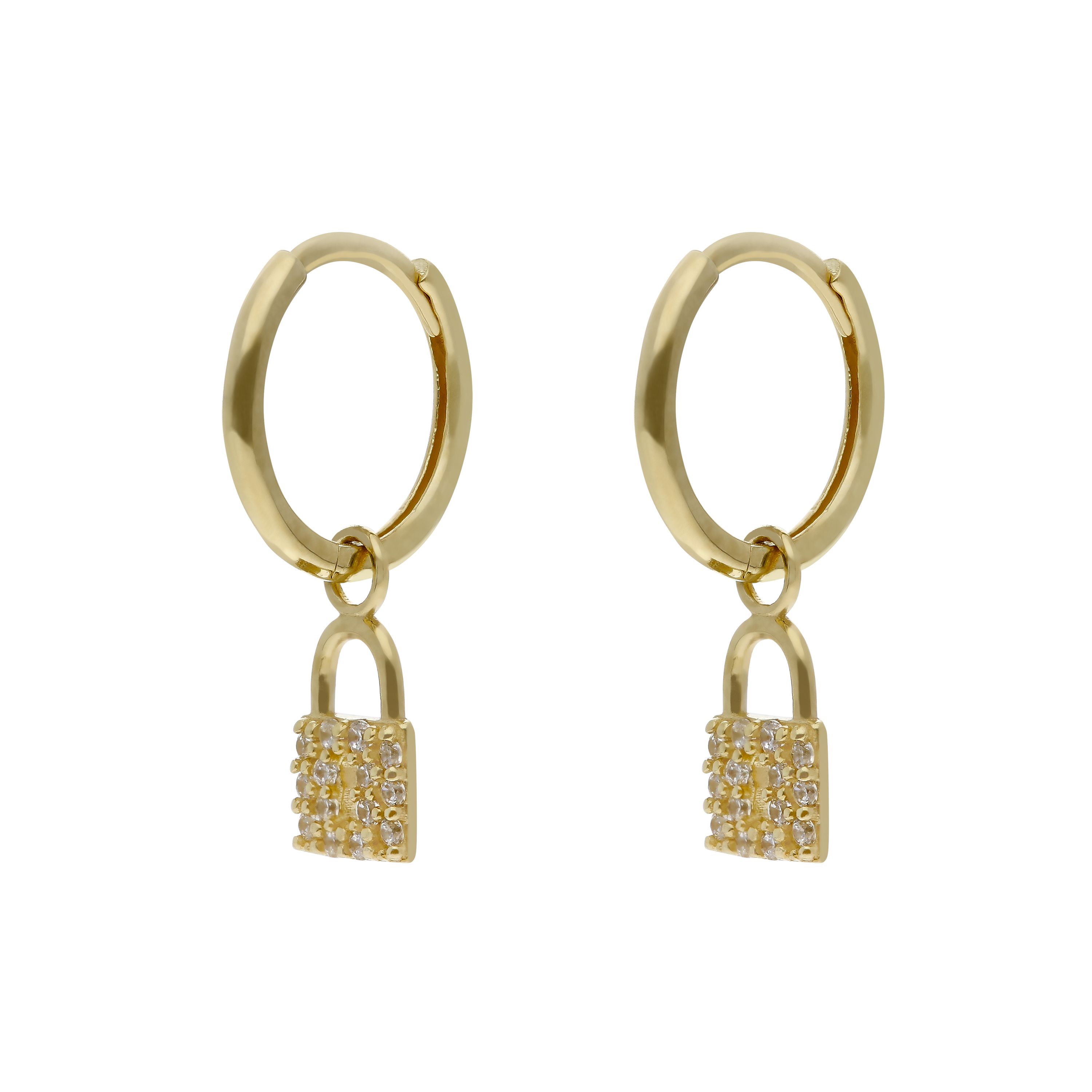 New 9ct Gold Gemstone Padlock Charm Drop Huggie Hoop Earrings