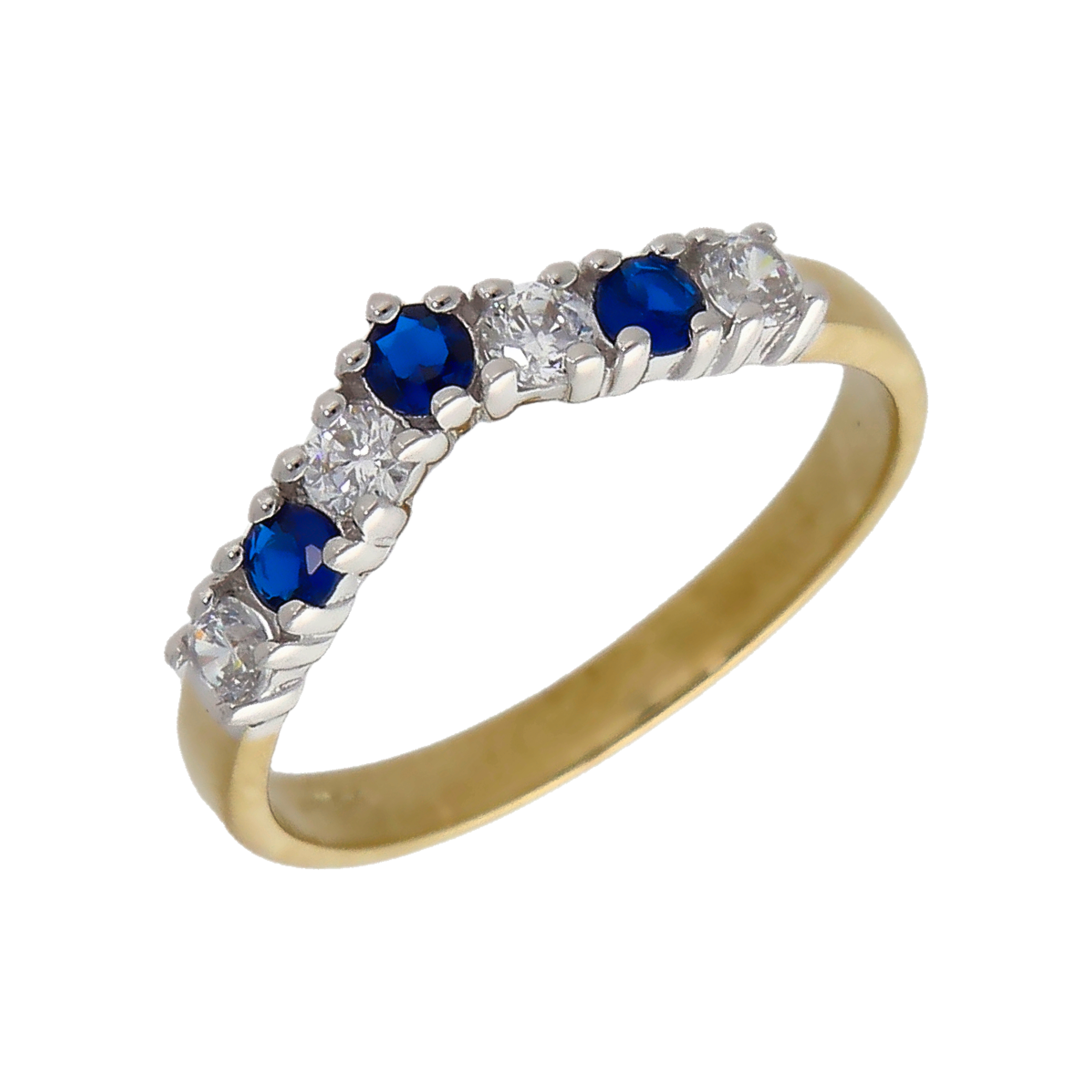 New 9ct Gold Blue & White Cubic Zirconia Half Wishbone Ring