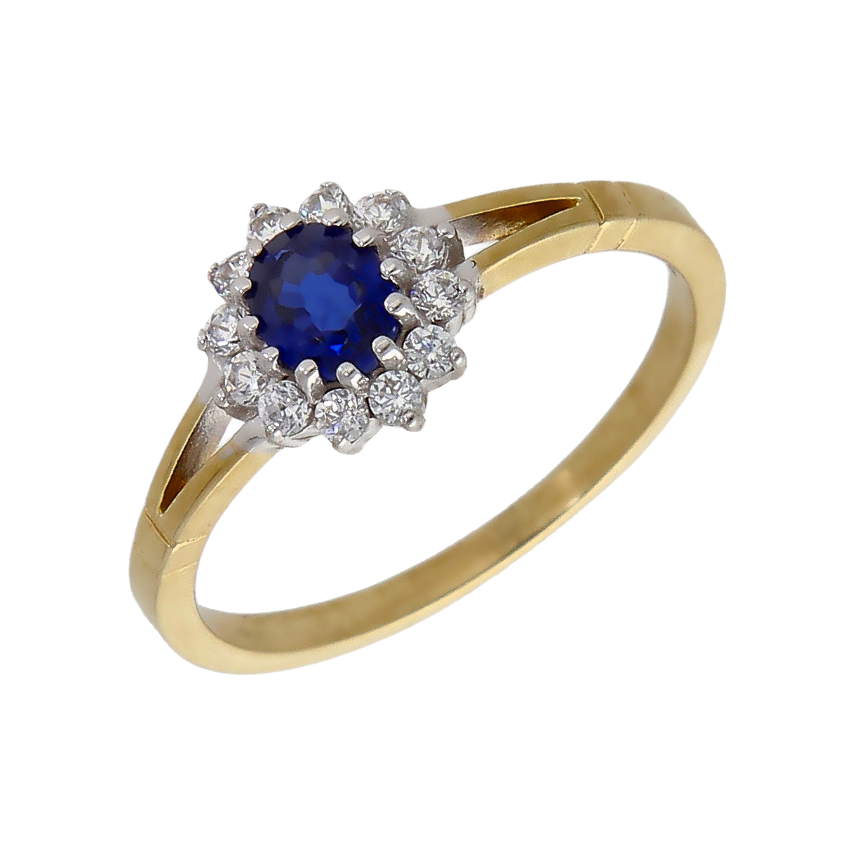 New 9ct Yellow Gold Blue & White Cubic Zirconia Cluster Ring