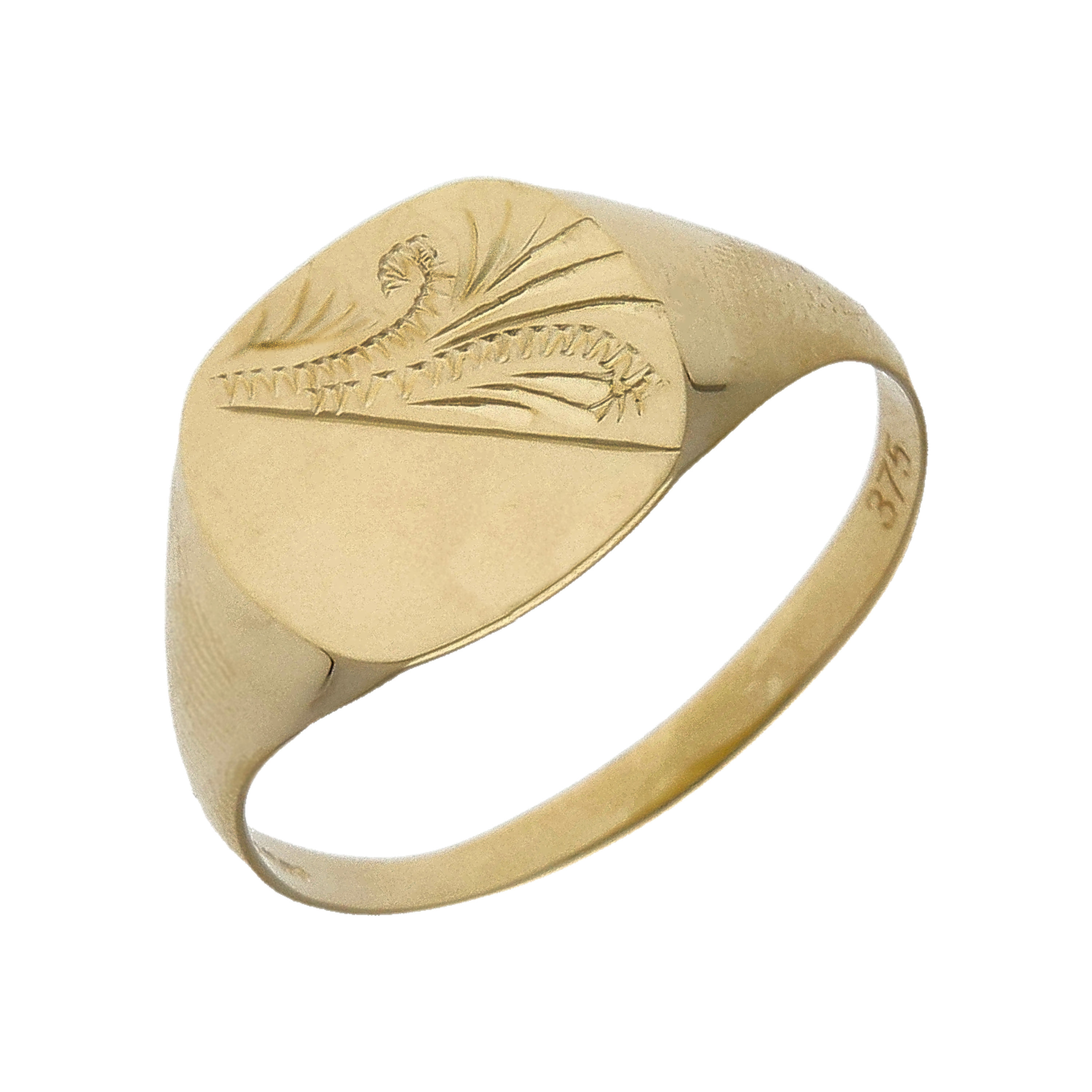 New 9ct Yellow Gold Half Pattern Engraved Square Signet Ring
