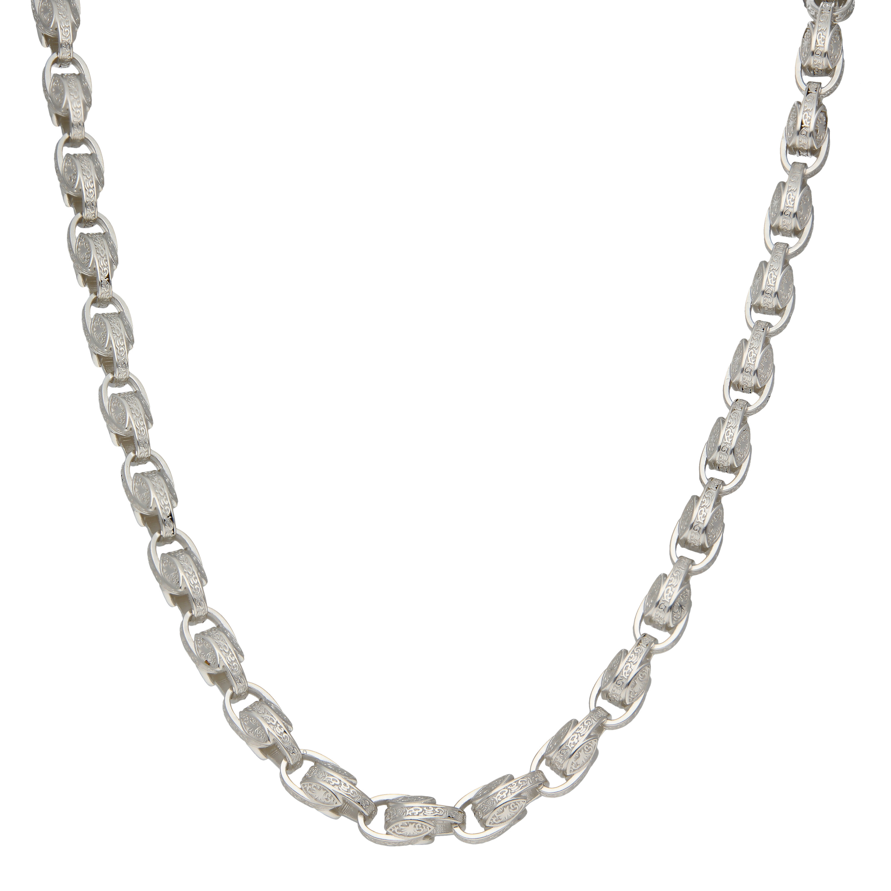 New Sterling Silver 24" Patterned Tulip Link Chain Necklace