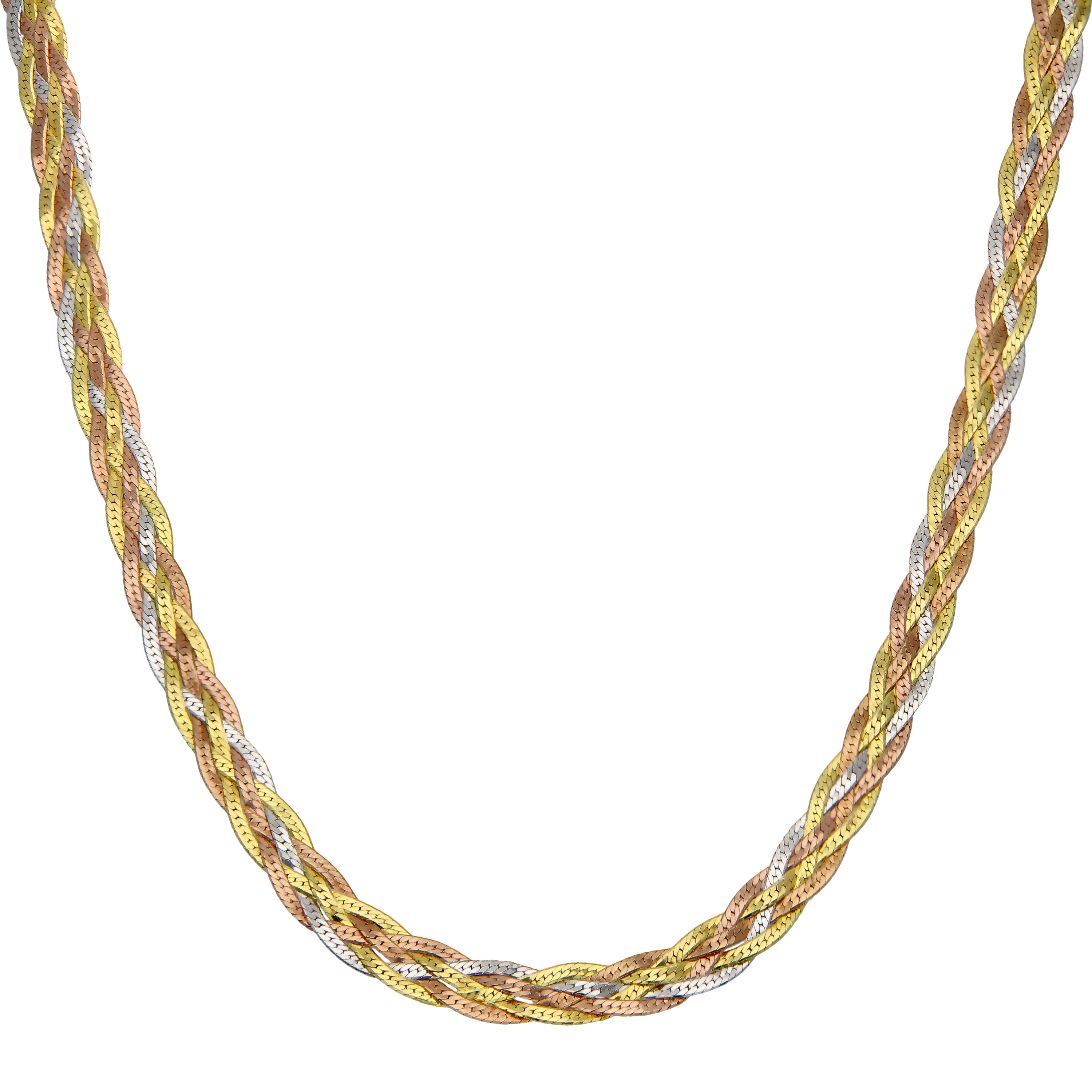 New Sterling Silver & Gold Plated Woven Herringbone Necklace