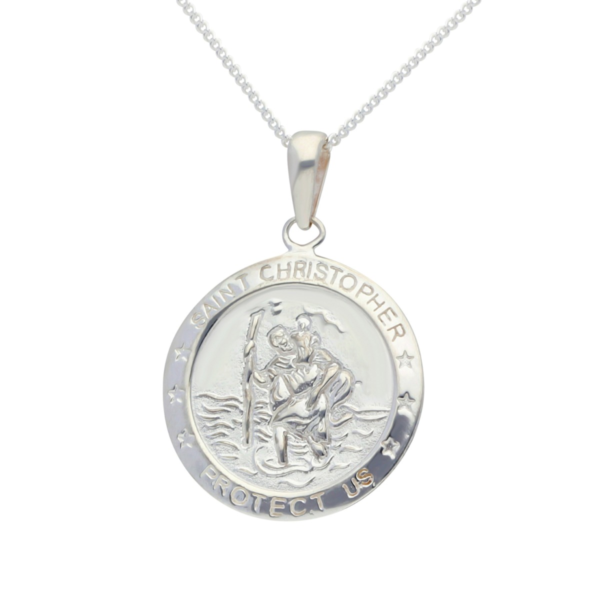 New Sterling Silver Protect Us St Chistopher Pendant & Necklace