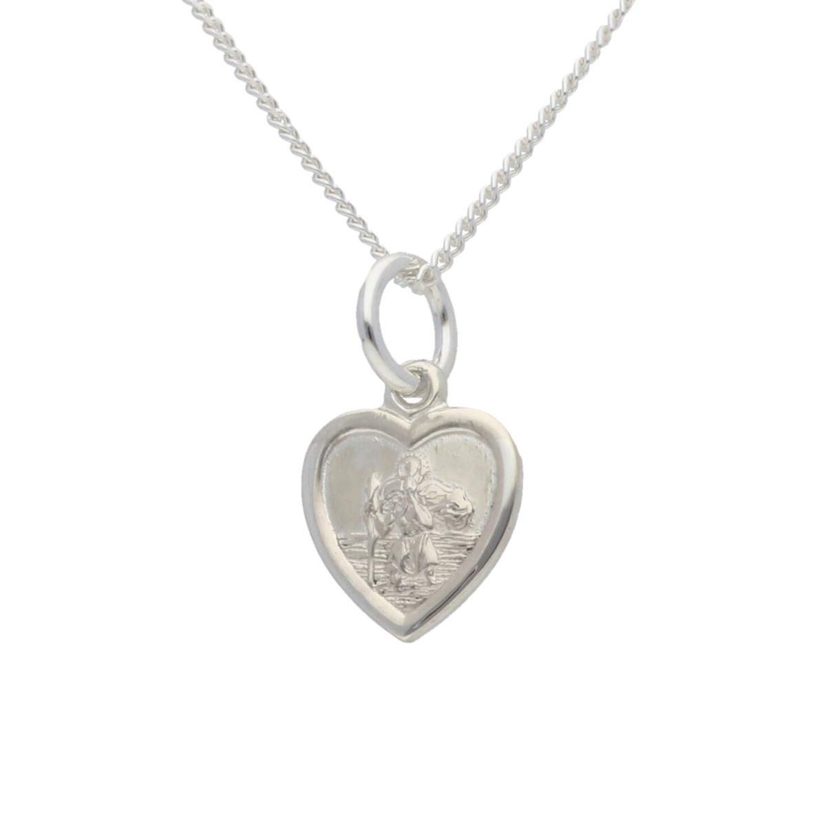 New Sterling Silver Heart St Christopher & 18" Chain Necklace