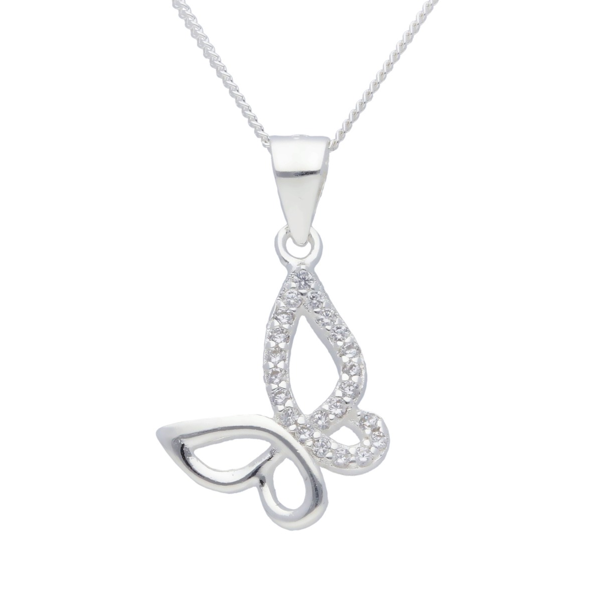 New Sterling Silver Cubic Zirconia Butterfly & 18" Necklace