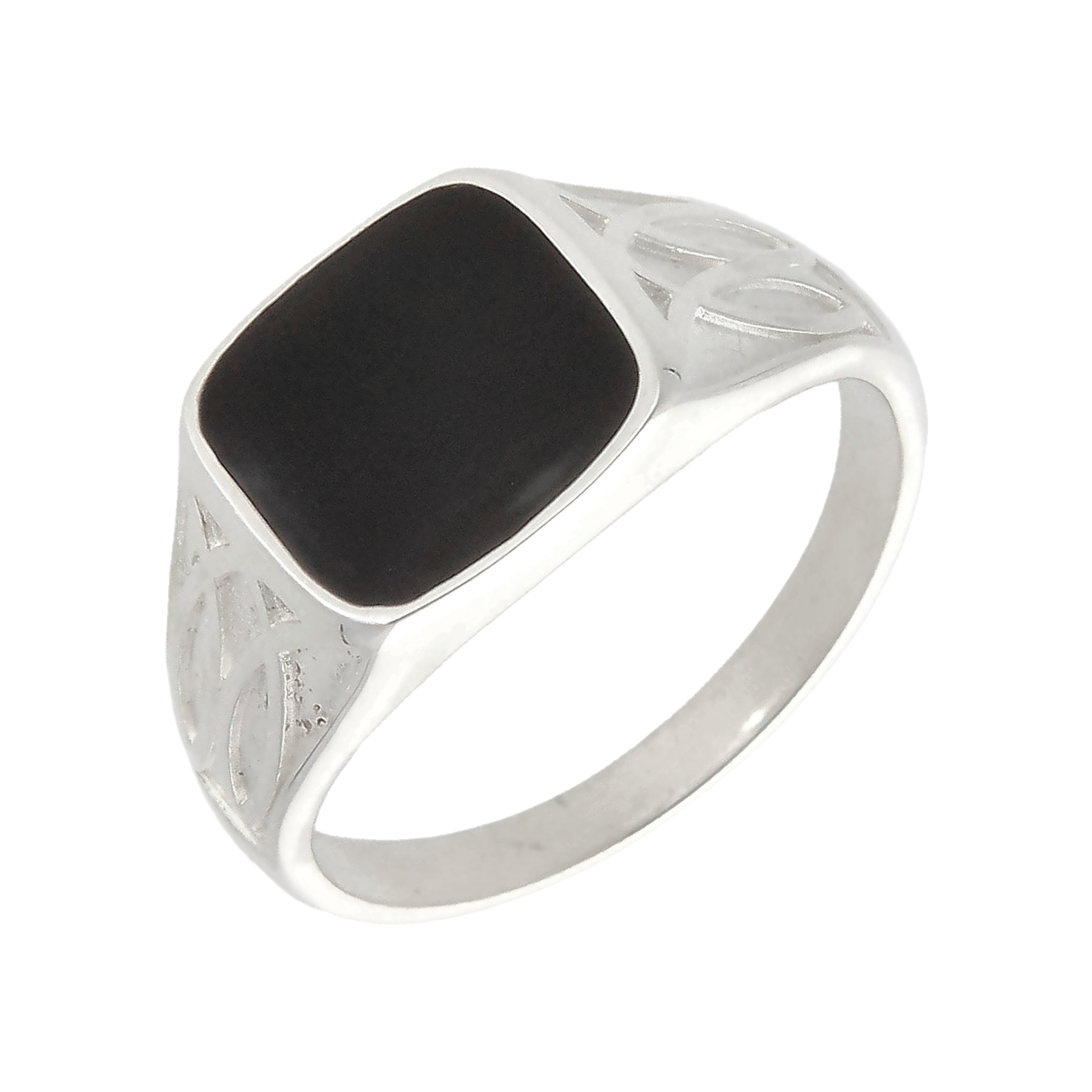 New Sterling Silver Black Enamel Gents Signet Ring
