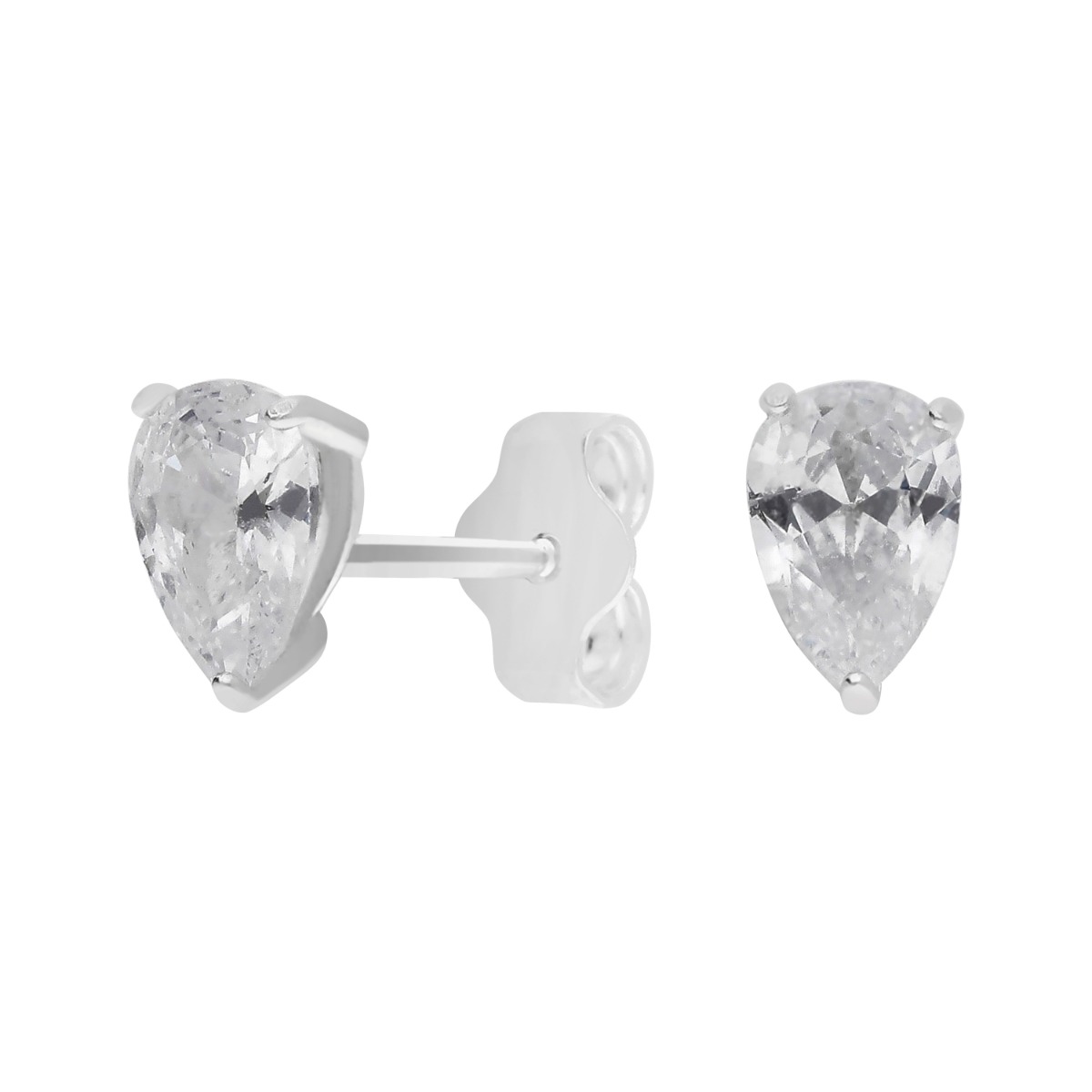 New Sterling Silver Cubic Zirconia Pear Shaped Stud Earrings