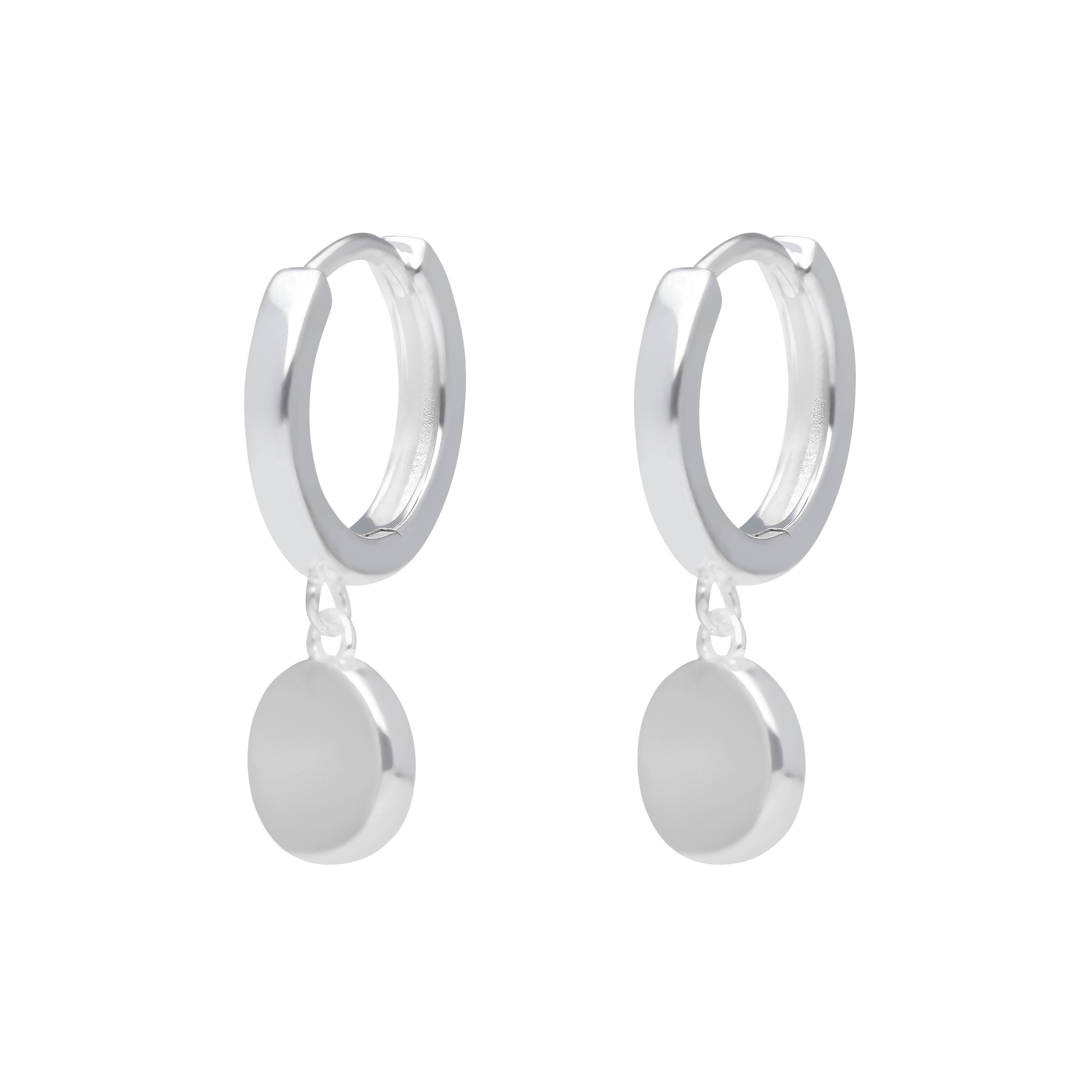New Sterling Silver Disc Charm Huggie Style Hoop Earrings