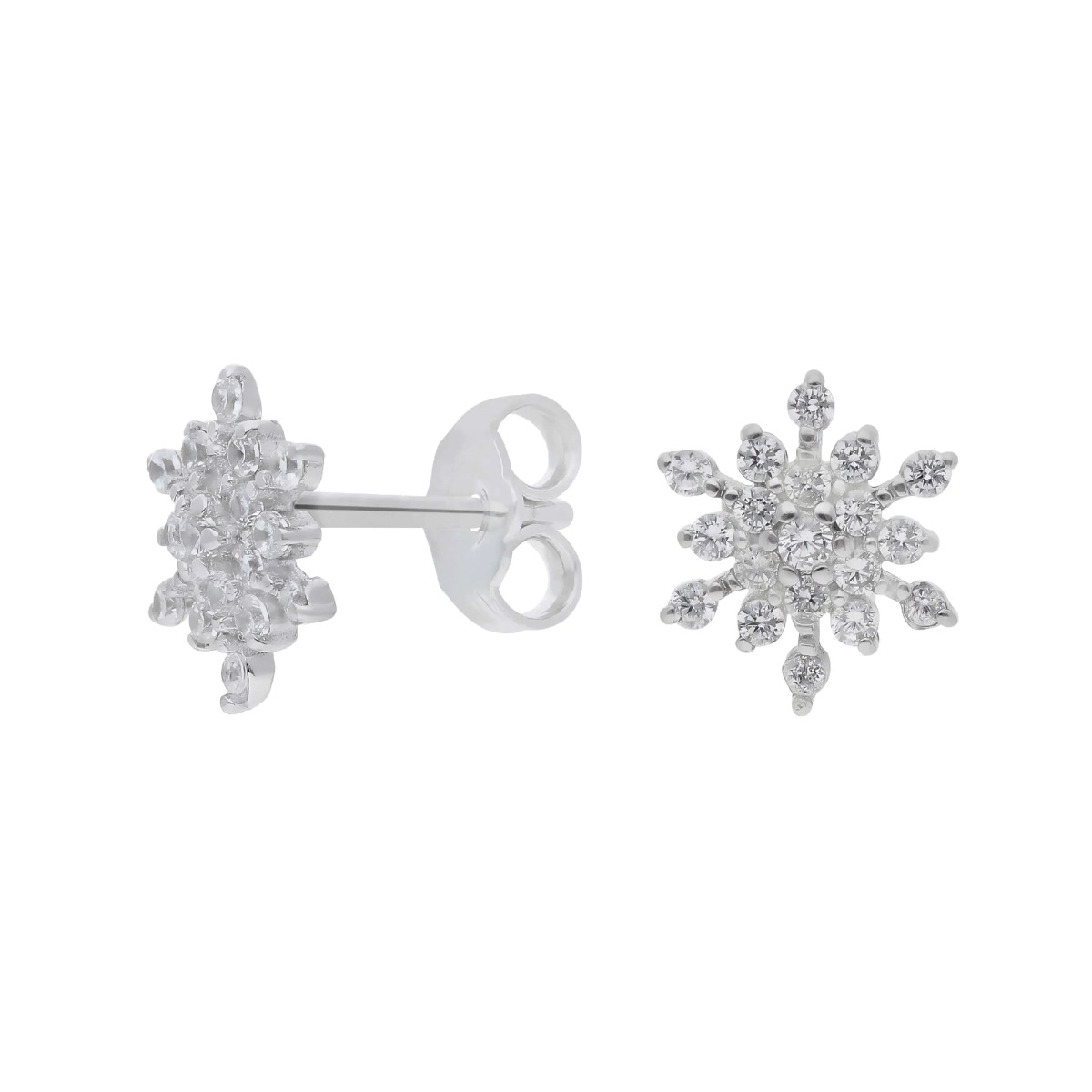 New Sterling Silver Cubic Zirconia Snowflake Stud Earrings