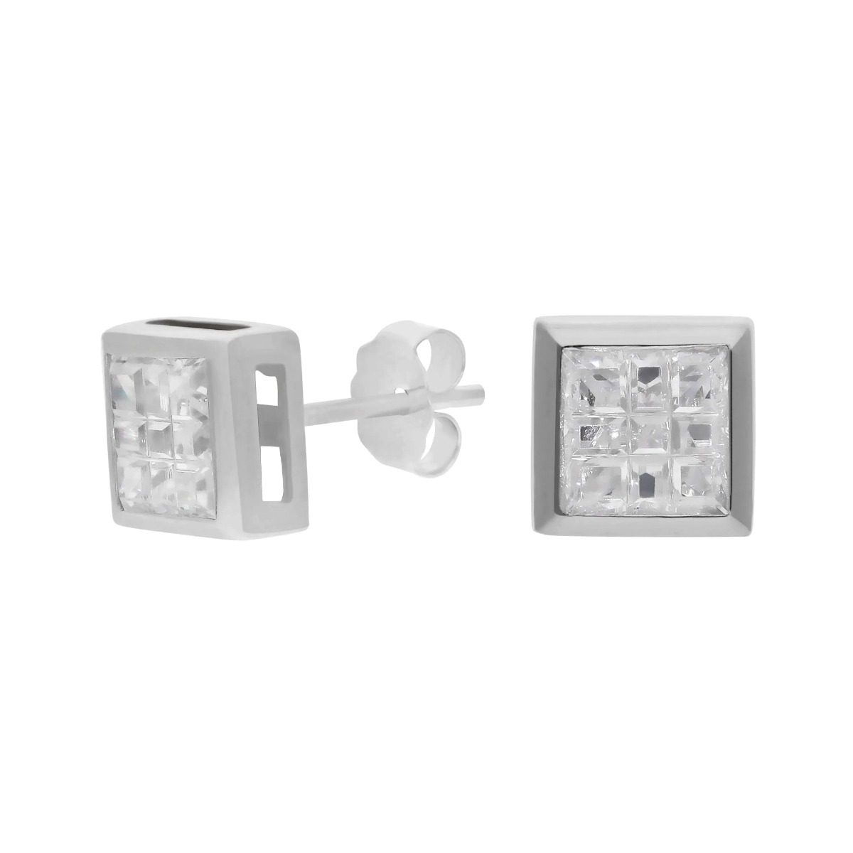 New Sterling Silver Cubic Zirconia Square Cluster Stud Earrings