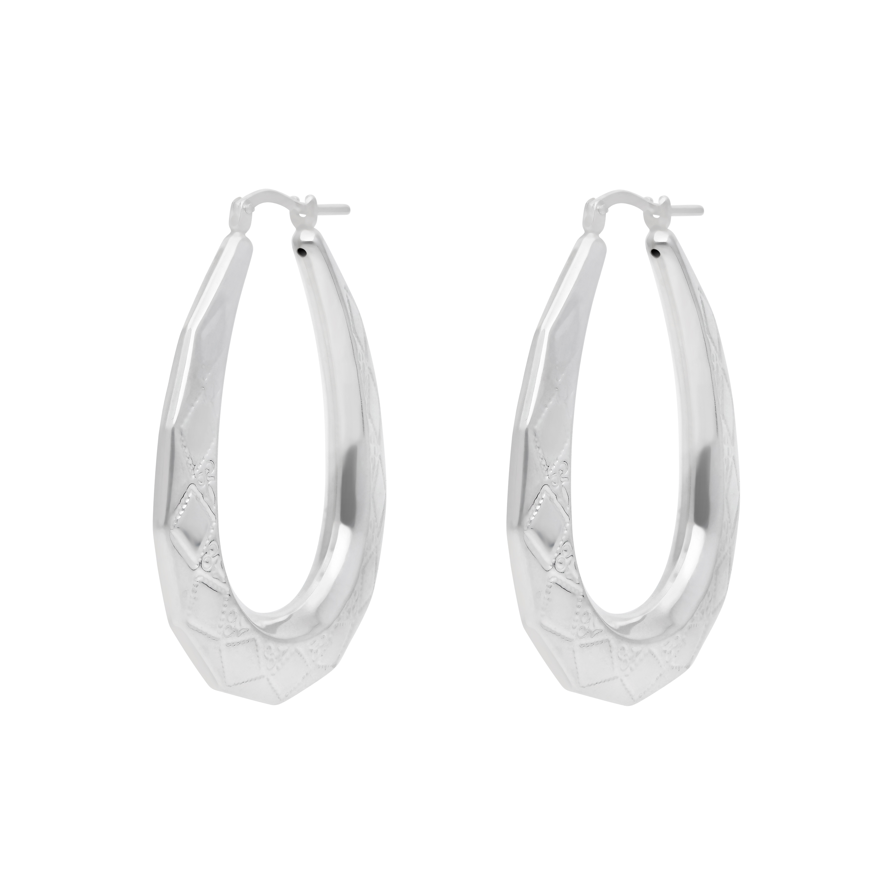New Sterling Silver Large Harlequin Creole Earrings