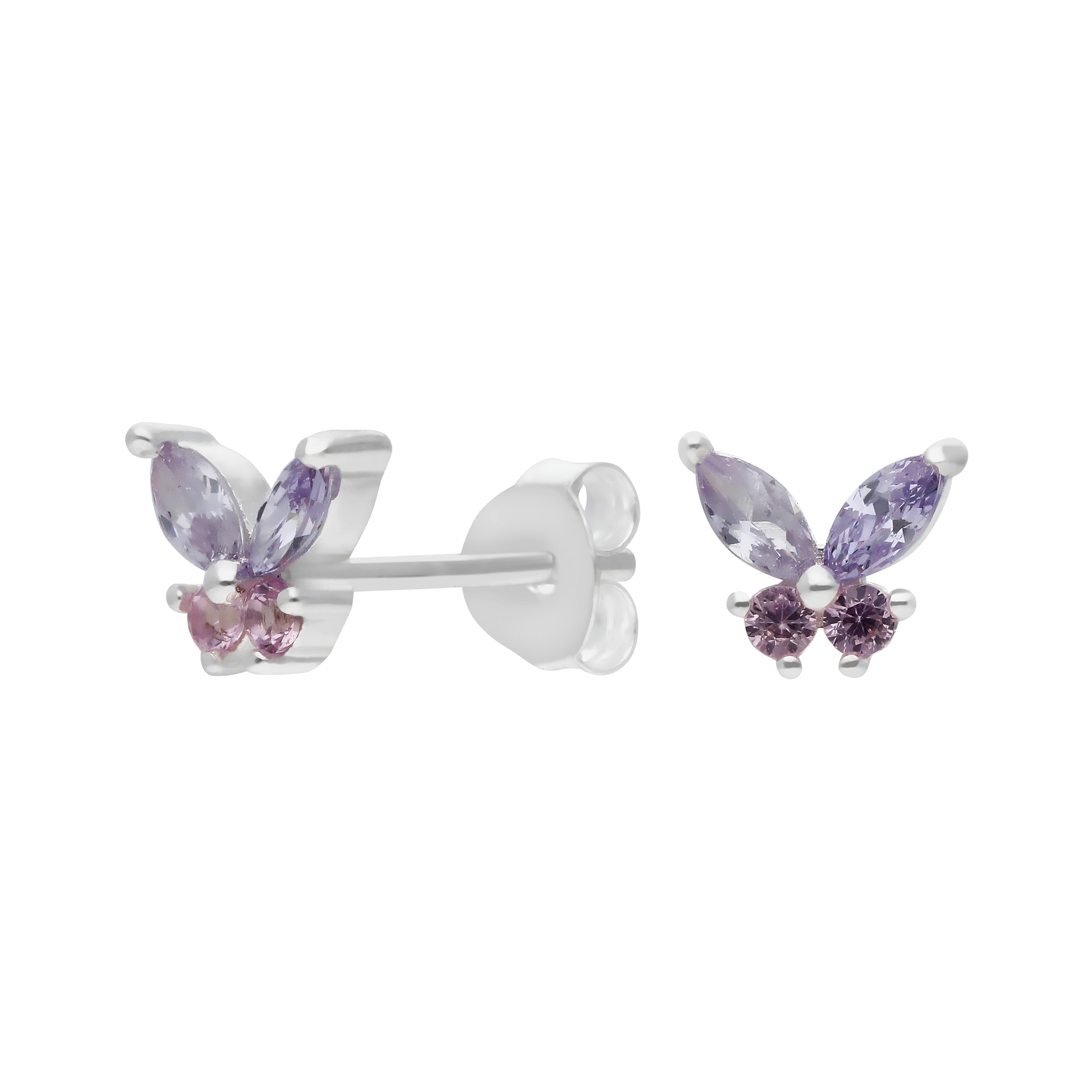 New Sterling Silver Pink & Purple Butterfly Stud Earrings