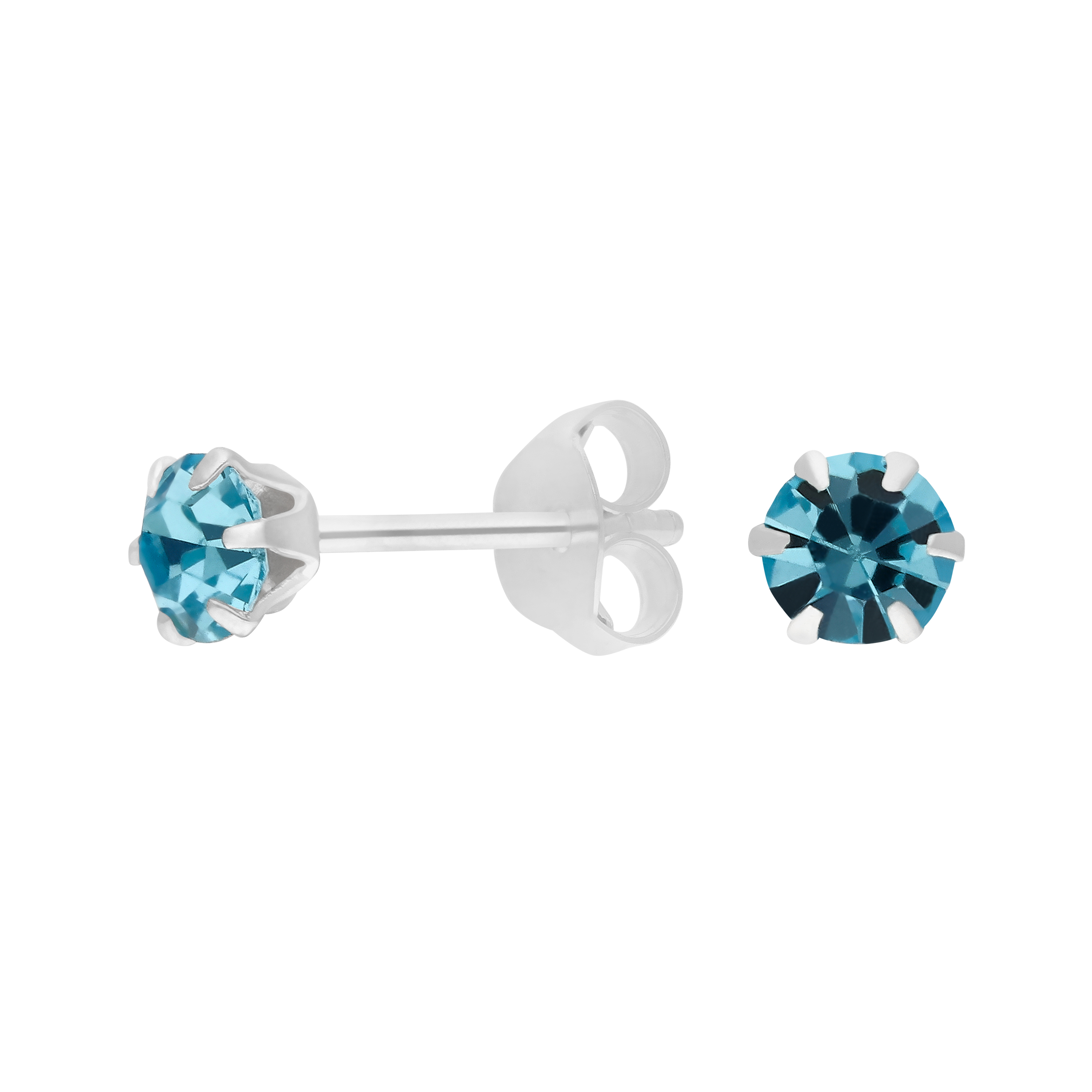 New Sterling Silver Blue Crystal Stud Earrings