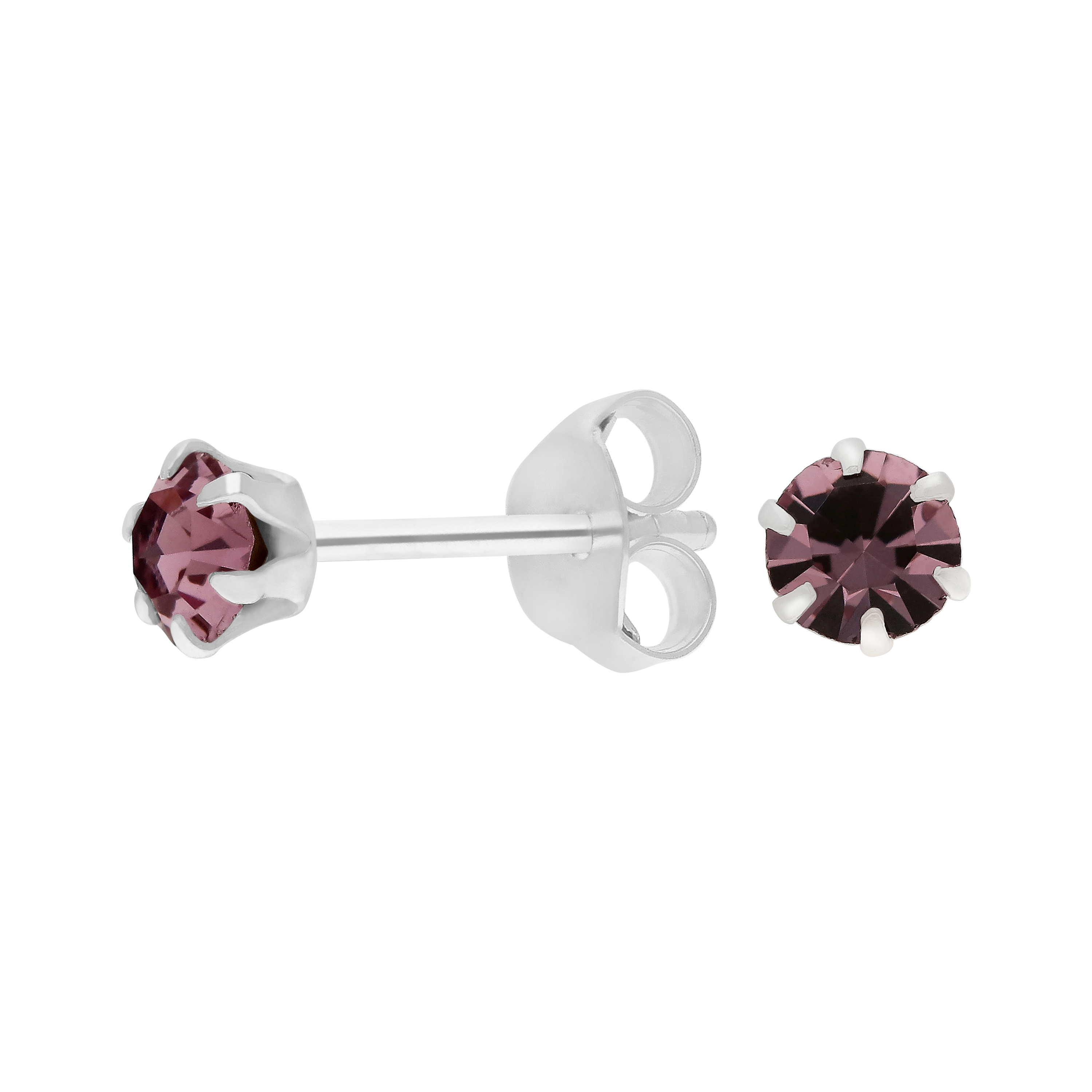 New Sterling Silver Purple Crystal Stud Earrings