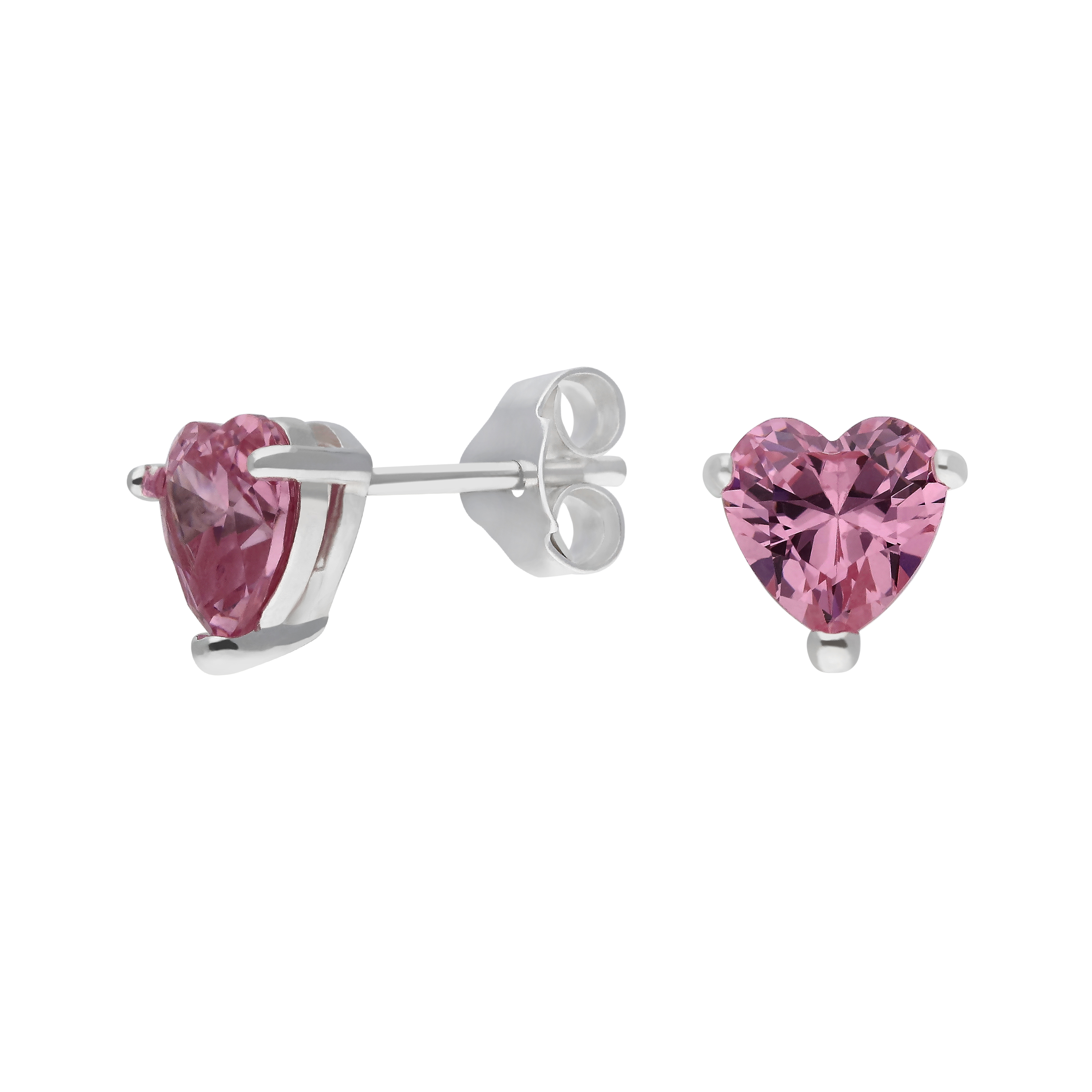 New Sterling Silver Pink Cubic Zirconia Heart Stud Earrings