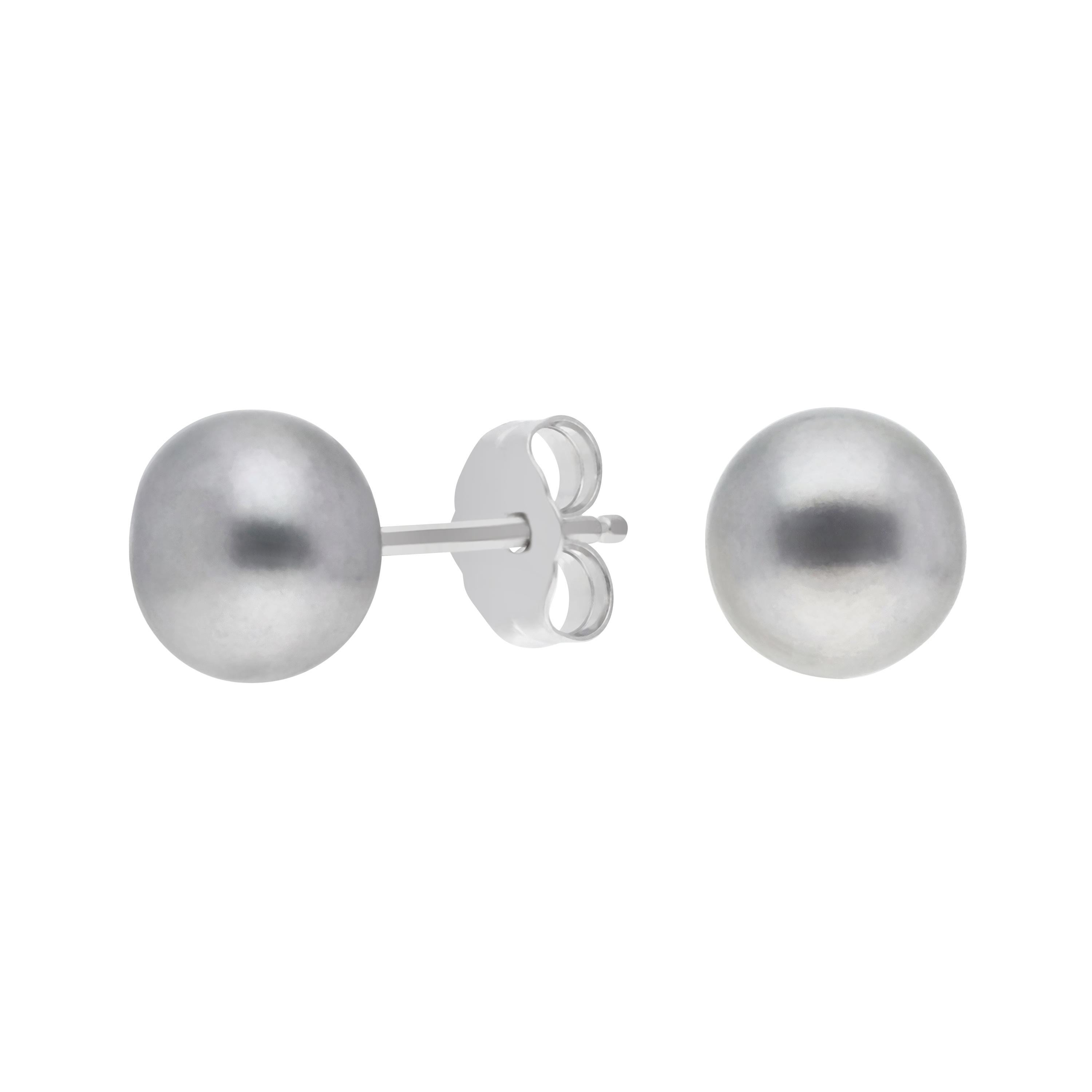 New Sterling Silver Cultured Grey Pearl Stud Earrings