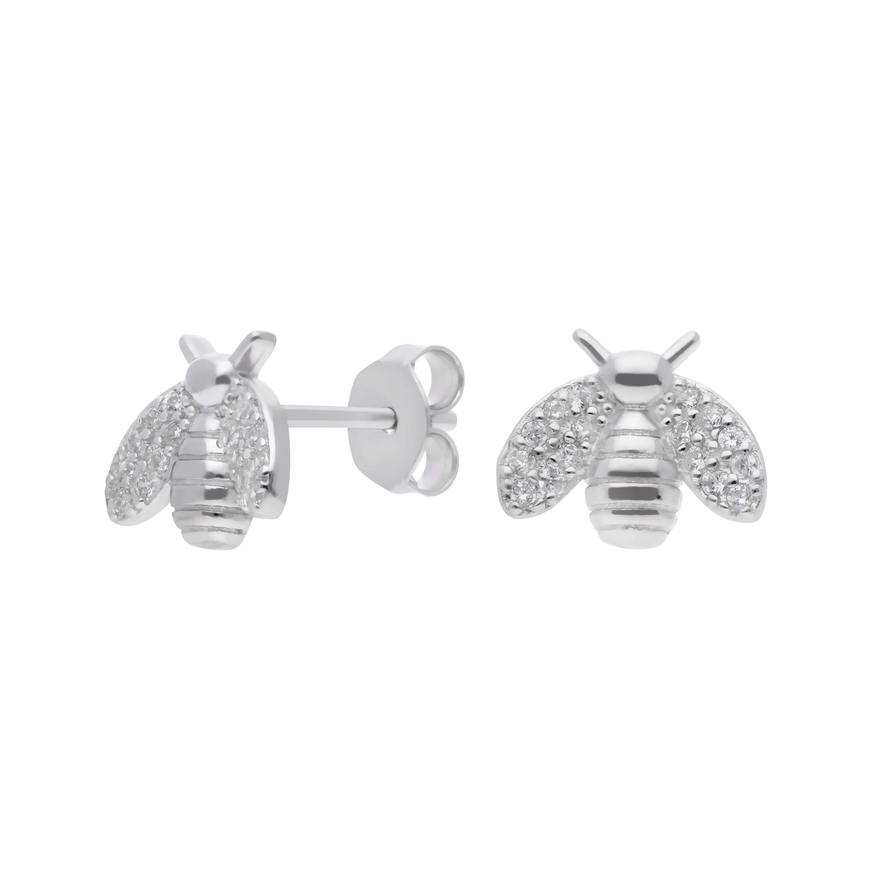 New Sterling Silver Cubic Zirconia Bee Stud Earrings