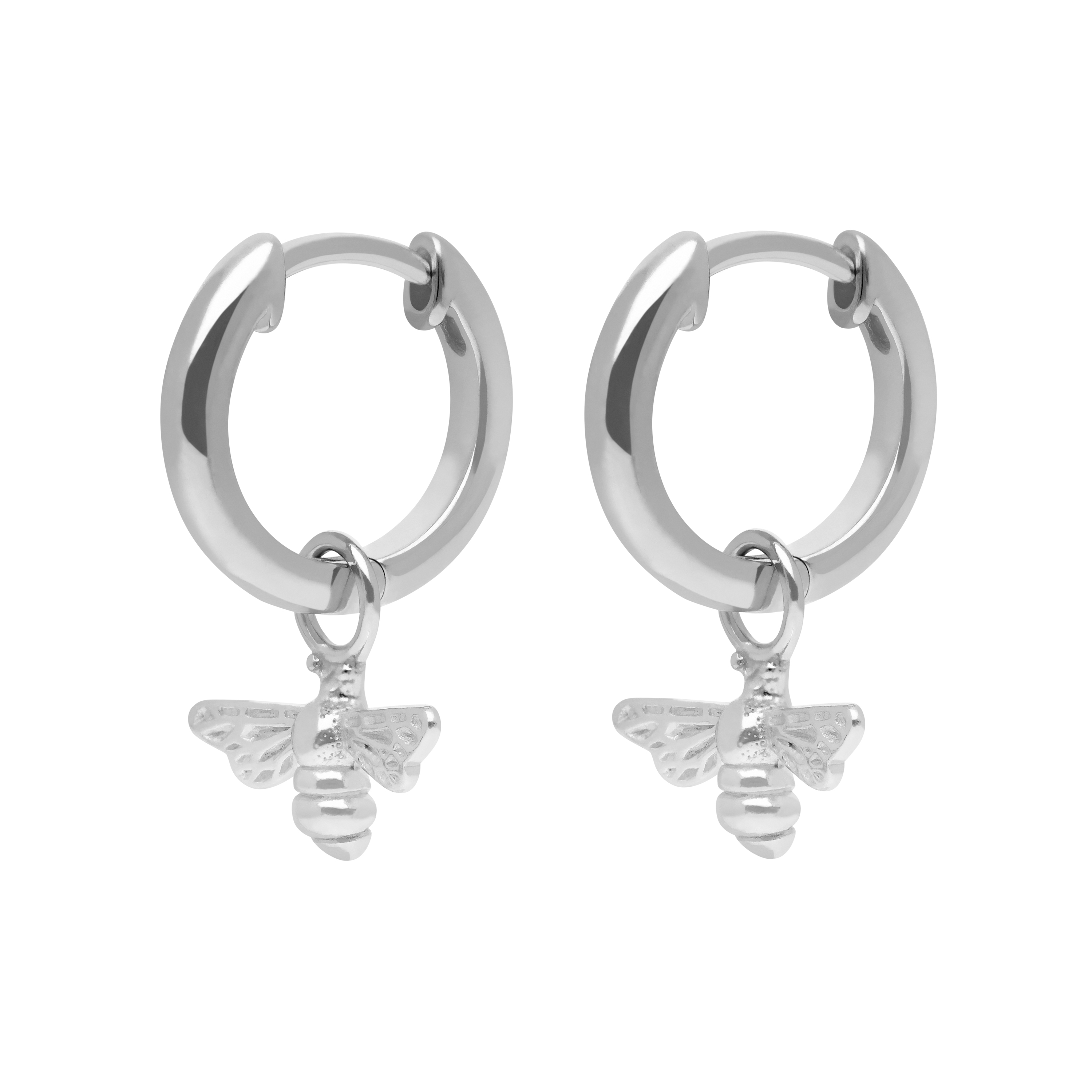 New Sterling Silver Manchester Bee Charm Drop Huggie Earrings
