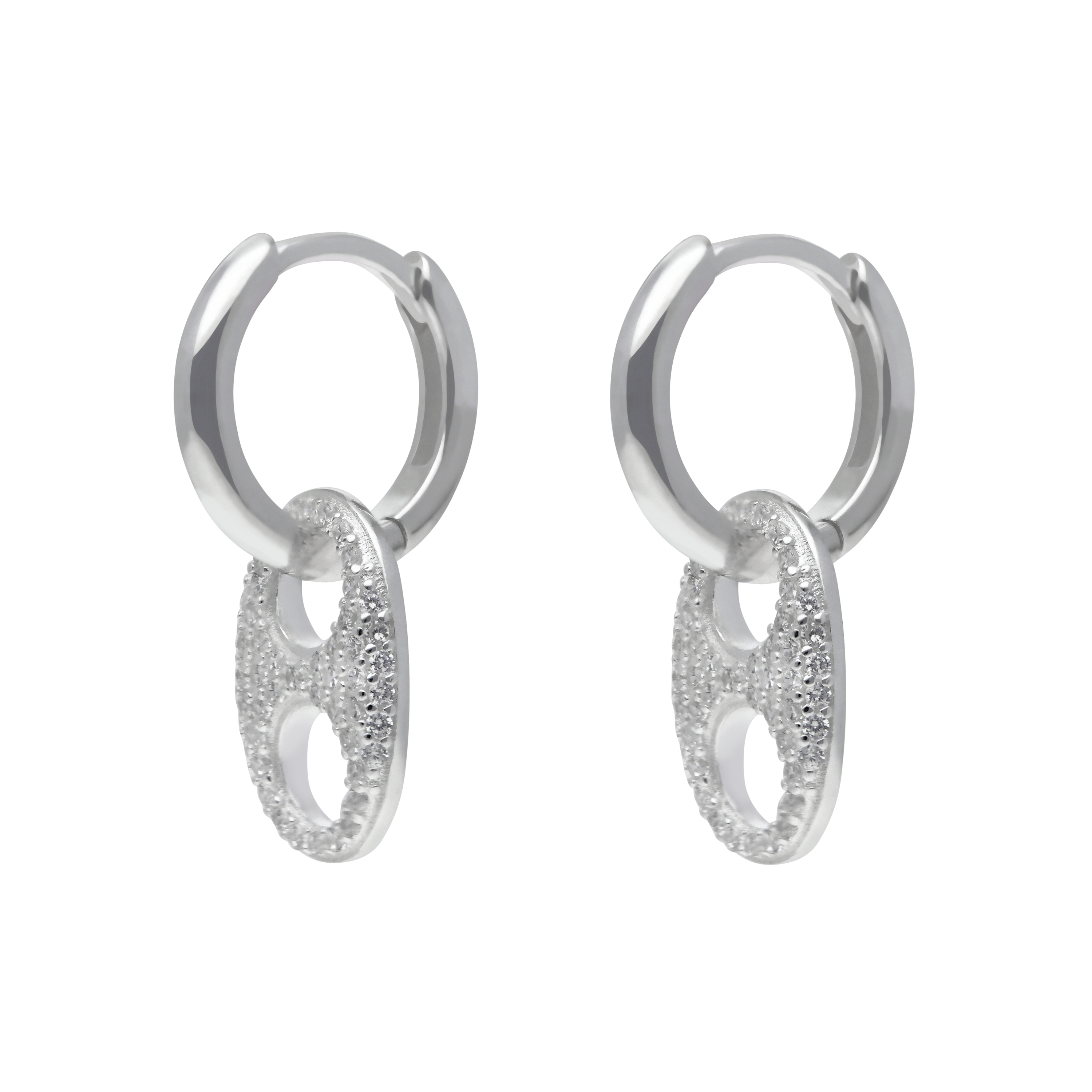 New Sterling Silver Gemstone Anchor Link Drop Huggie Earrings