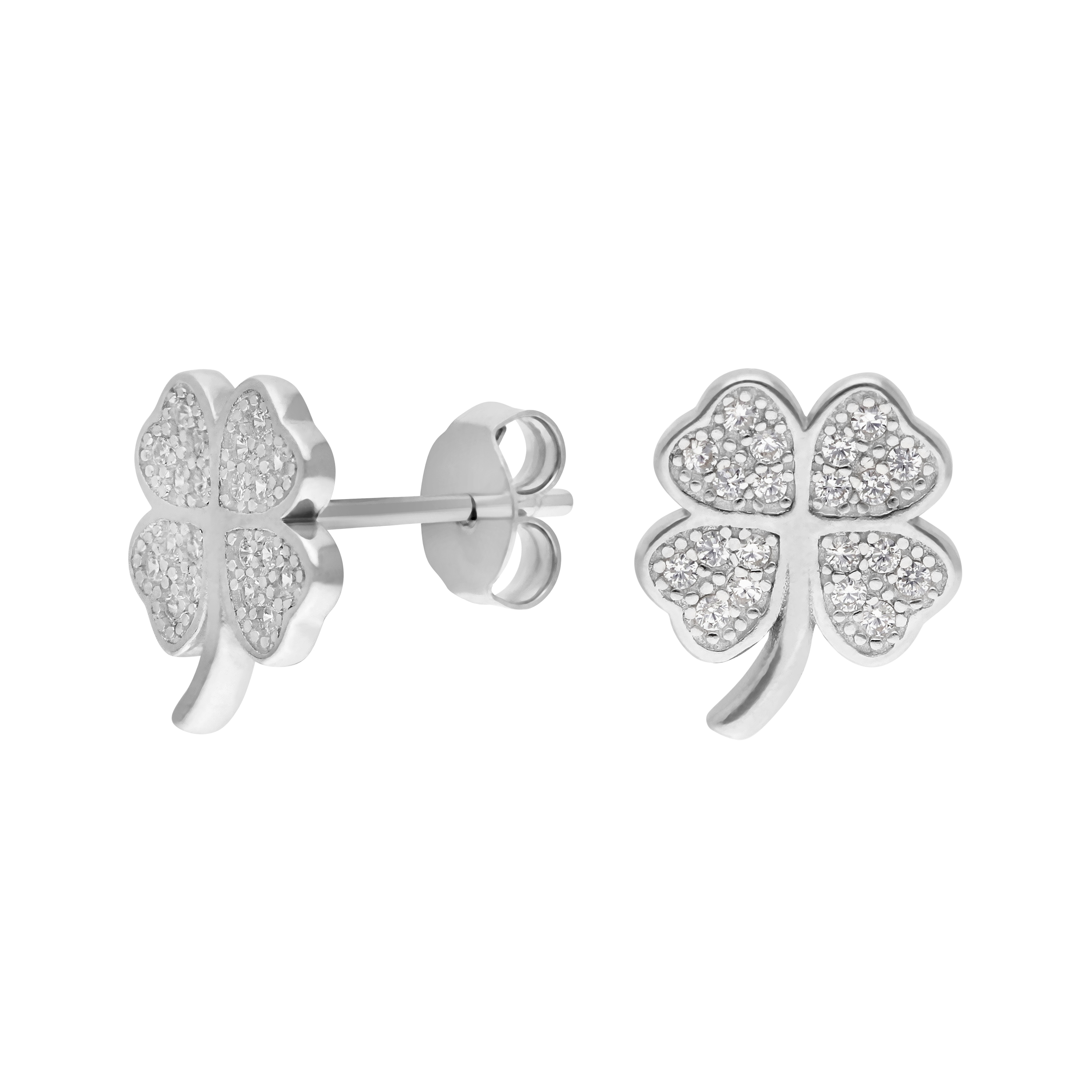 New Sterling Silver Cubic Zirconia Shamrock Clover Stud Earrings